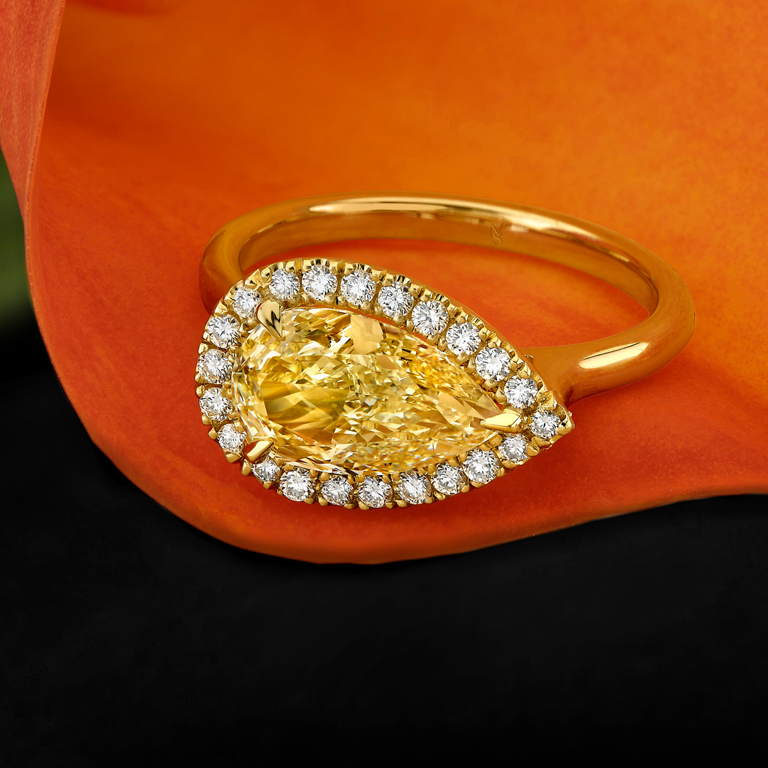 Yellow Pear Shape Diamond Halo Ring