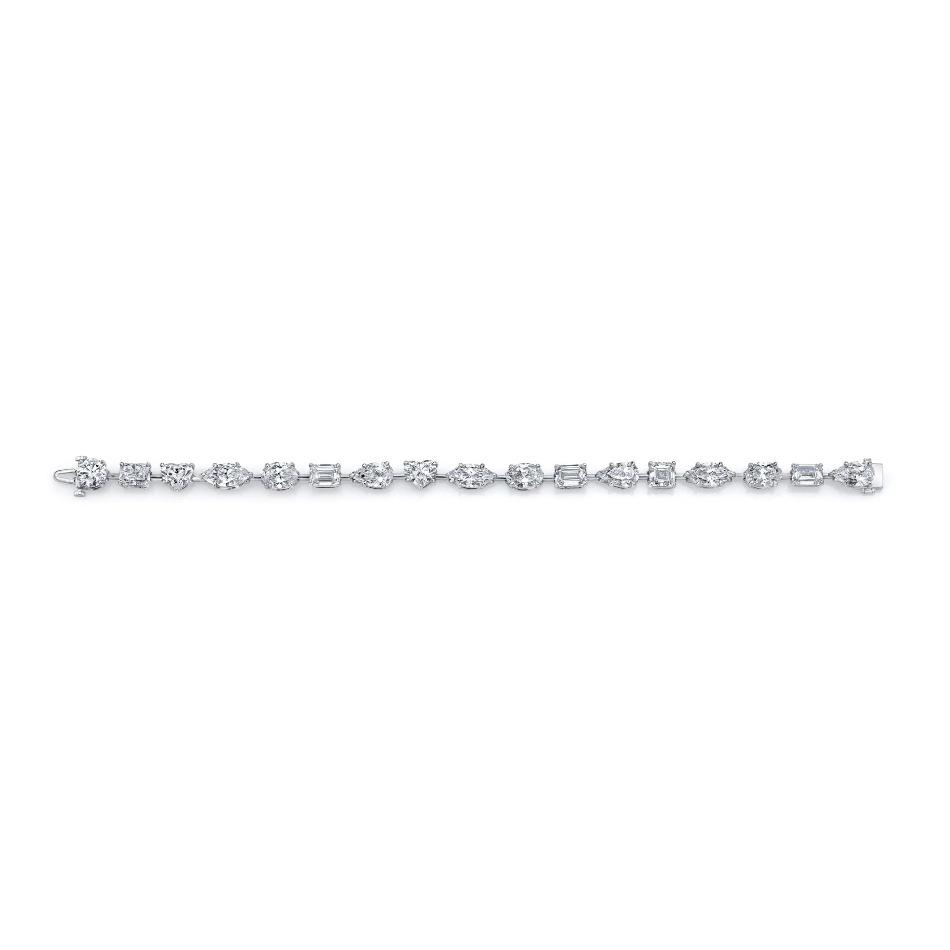 17.27 Carat Platinum Mixed Fancy Shape Straight Line 4-Prong Bracelet