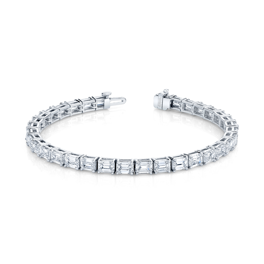 13.77 Carat Platinum Emerald Cut Diamonds East-West Straight Line Bracelet