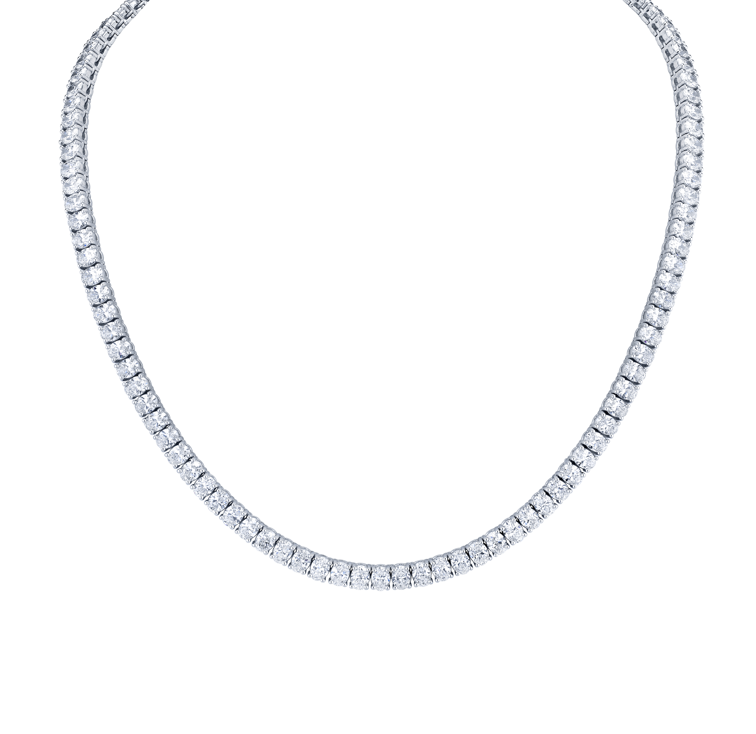 Straight Line Oval Shape Diamond Tennis Necklace