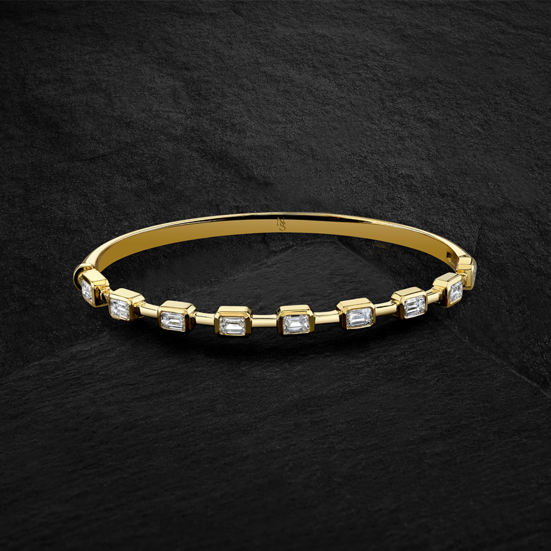 Hinged Bangle with Bezel-Set Emerald Cut Diamonds