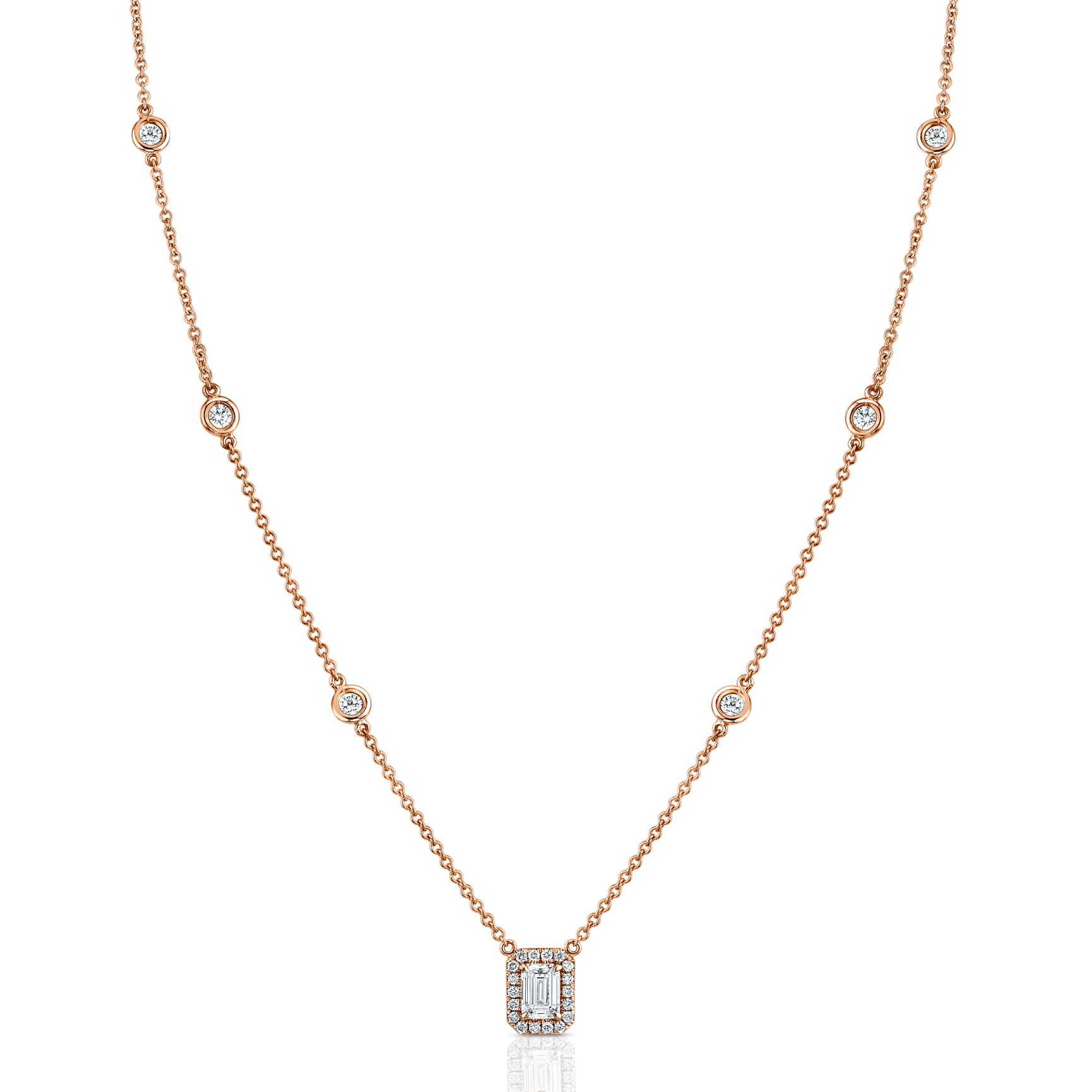 Petite Emerald Cut Round Accent Diamond Pendant