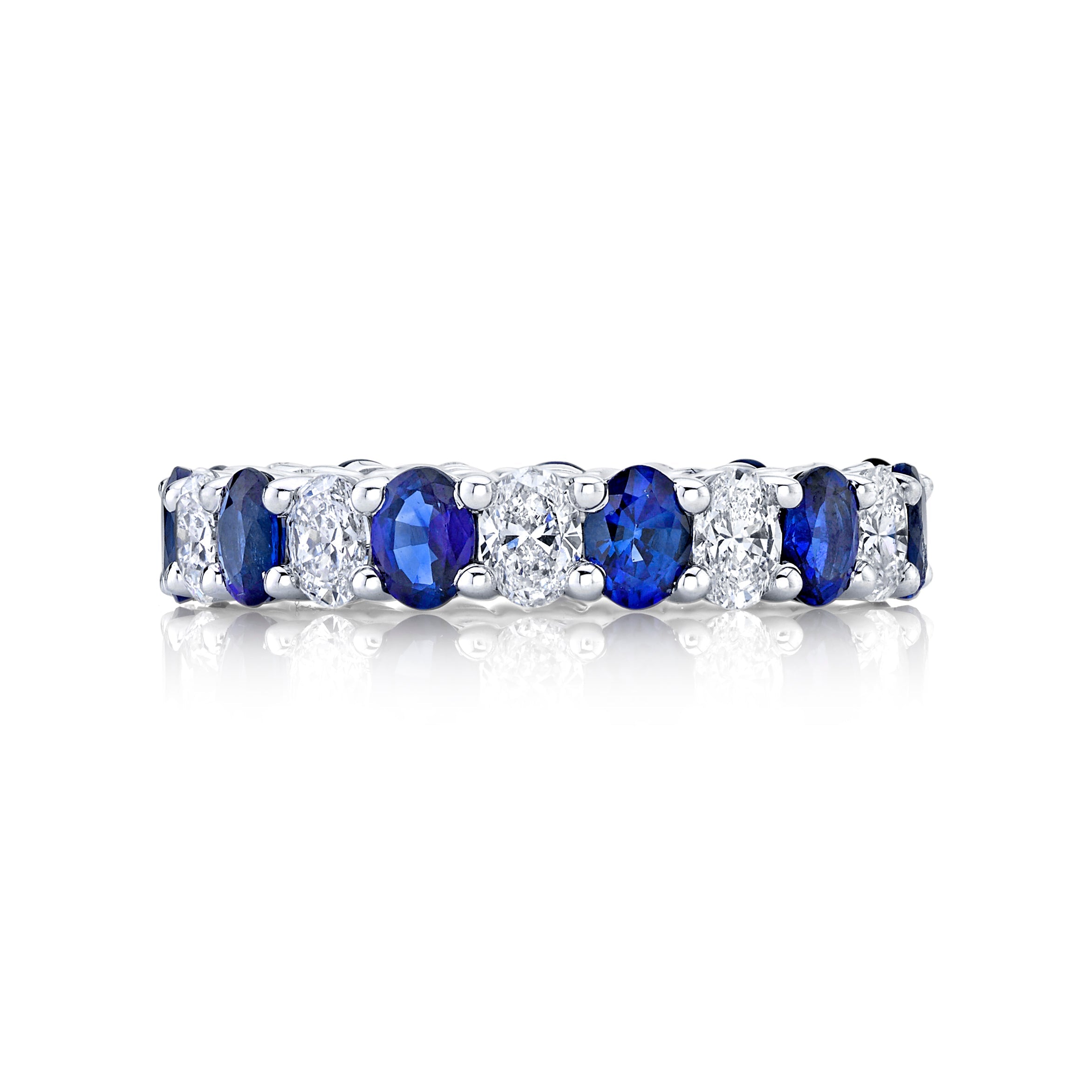 4.02 Carat 18k White Gold Sapphire & Oval Diamond Ring