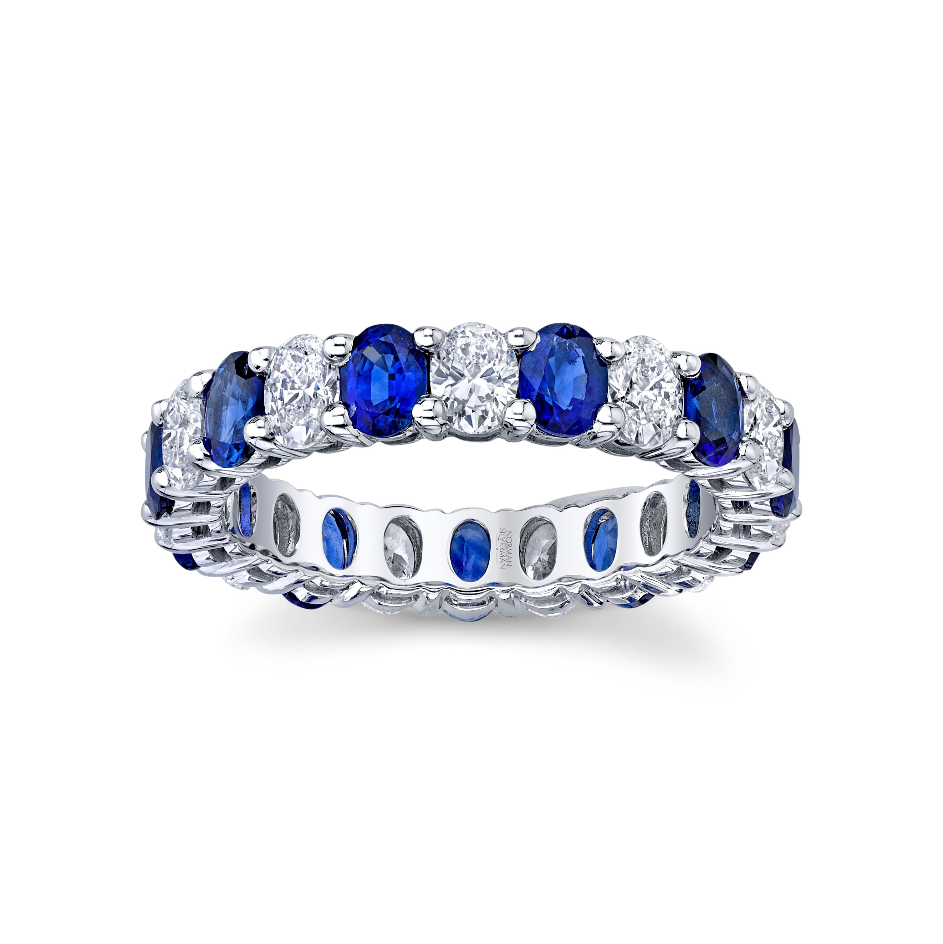 4.02 Carat 18k White Gold Sapphire & Oval Diamond Ring