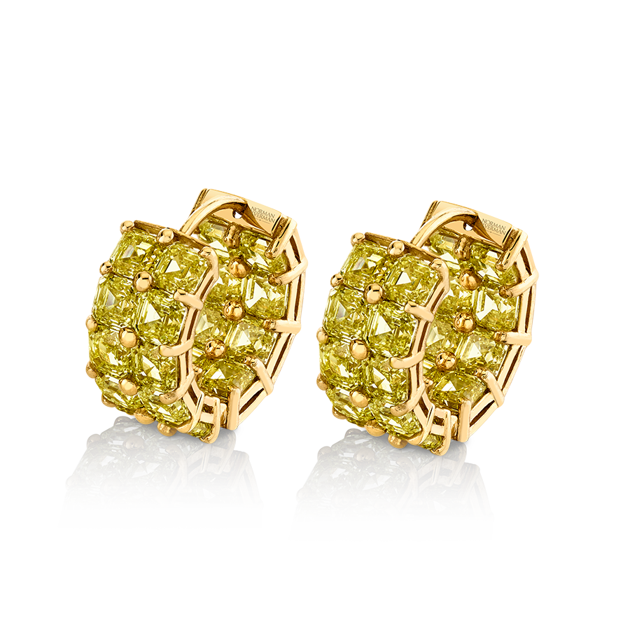 9.8 ct Double Row Yellow Asscher Cut Diamond Huggies In 18K yellow gold
