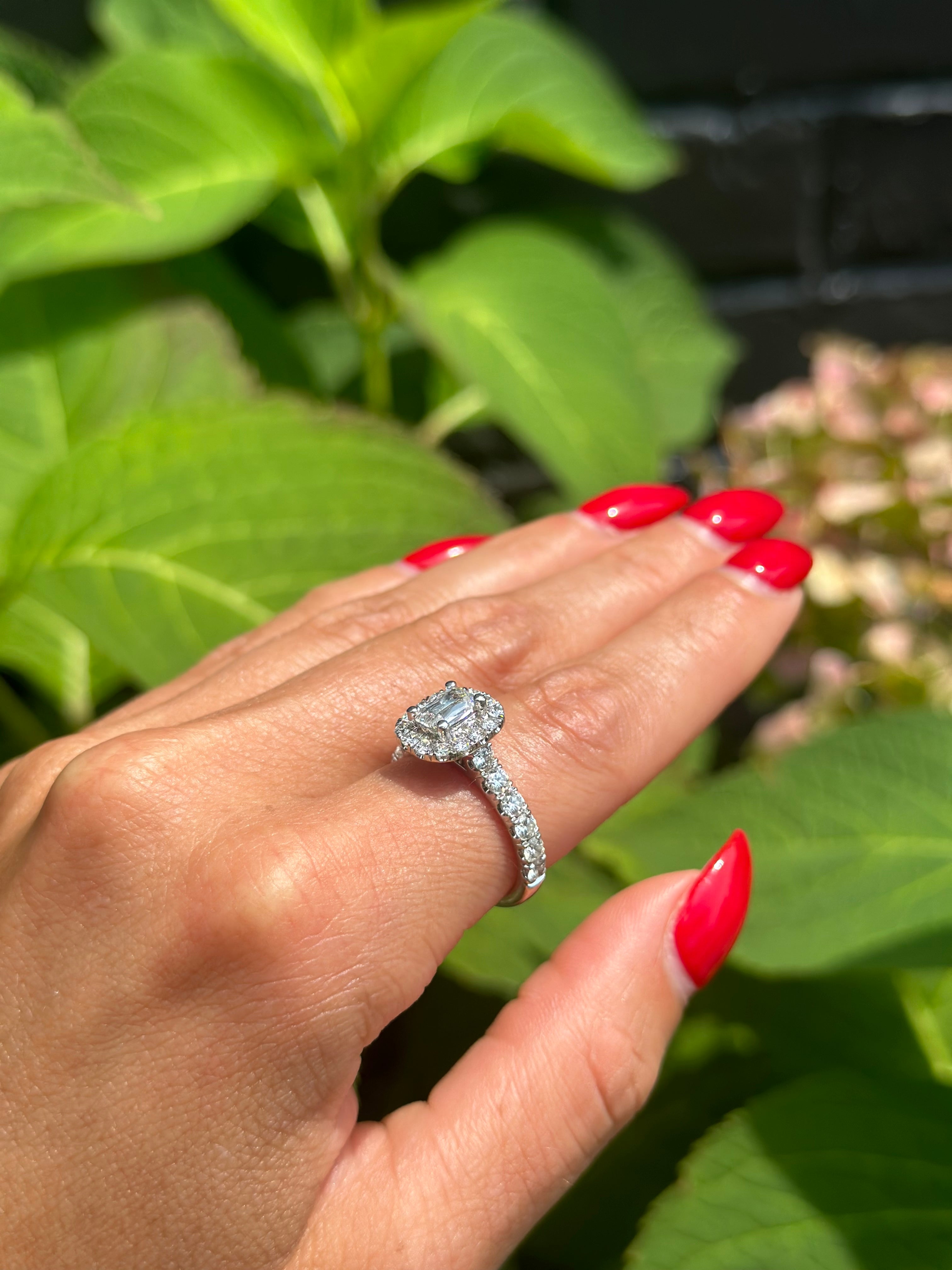 Platinum and 14KT .73 G VVS Elongated Cushion Ring