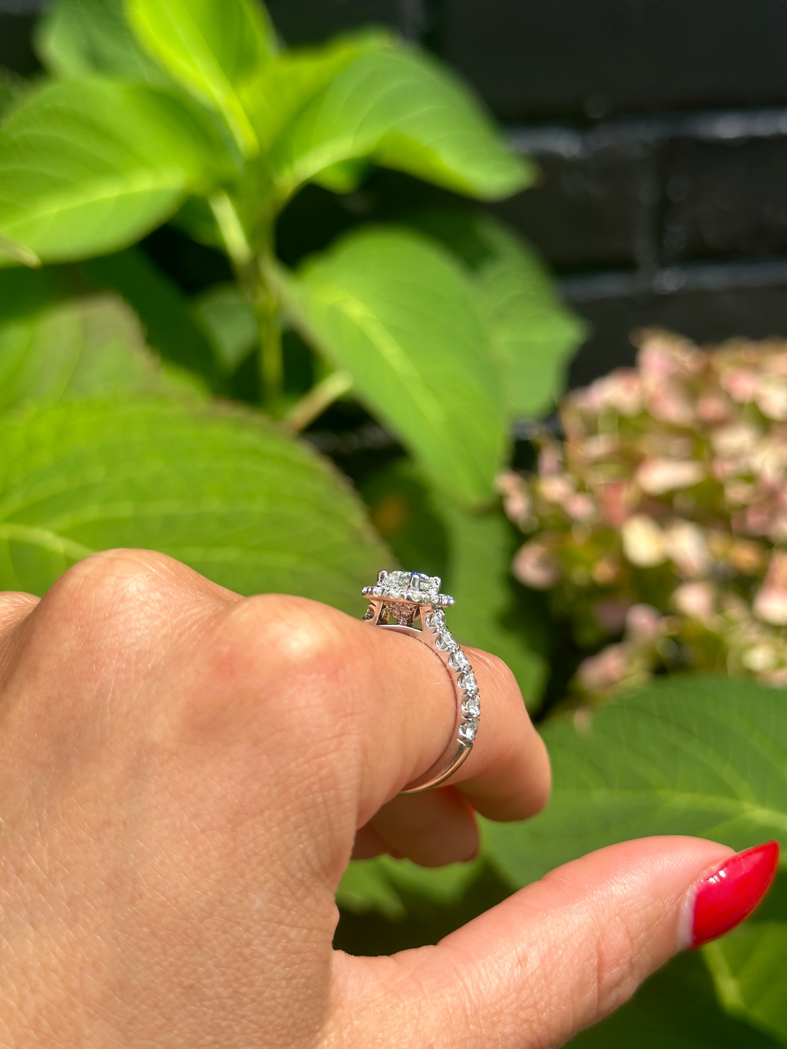 Platinum and 14KT .73 G VVS Elongated Cushion Ring