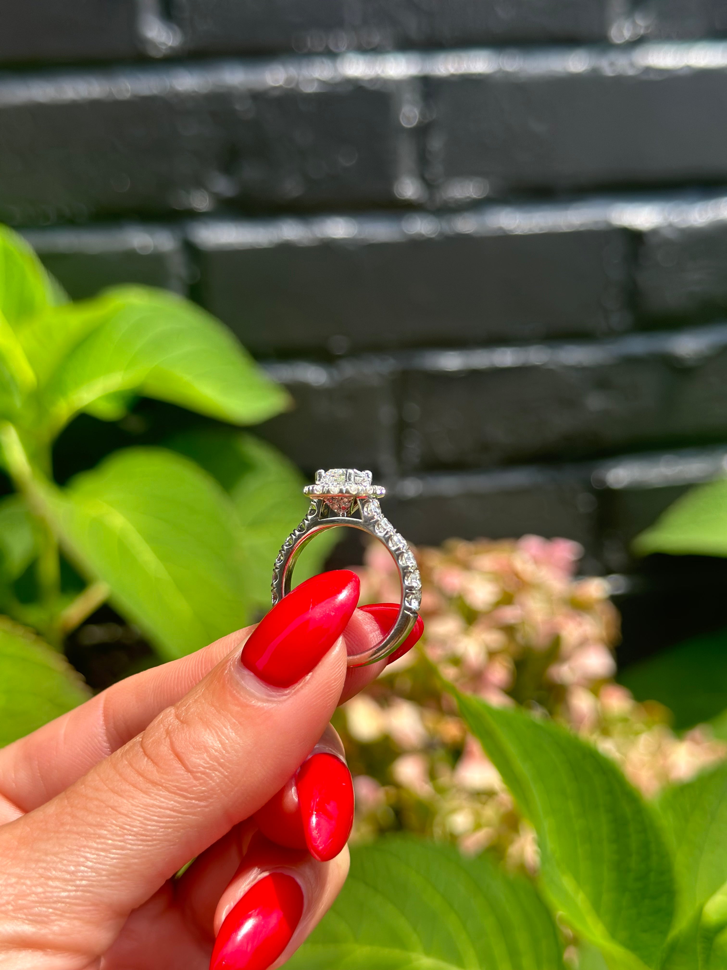 Platinum and 14KT .73 G VVS Elongated Cushion Ring