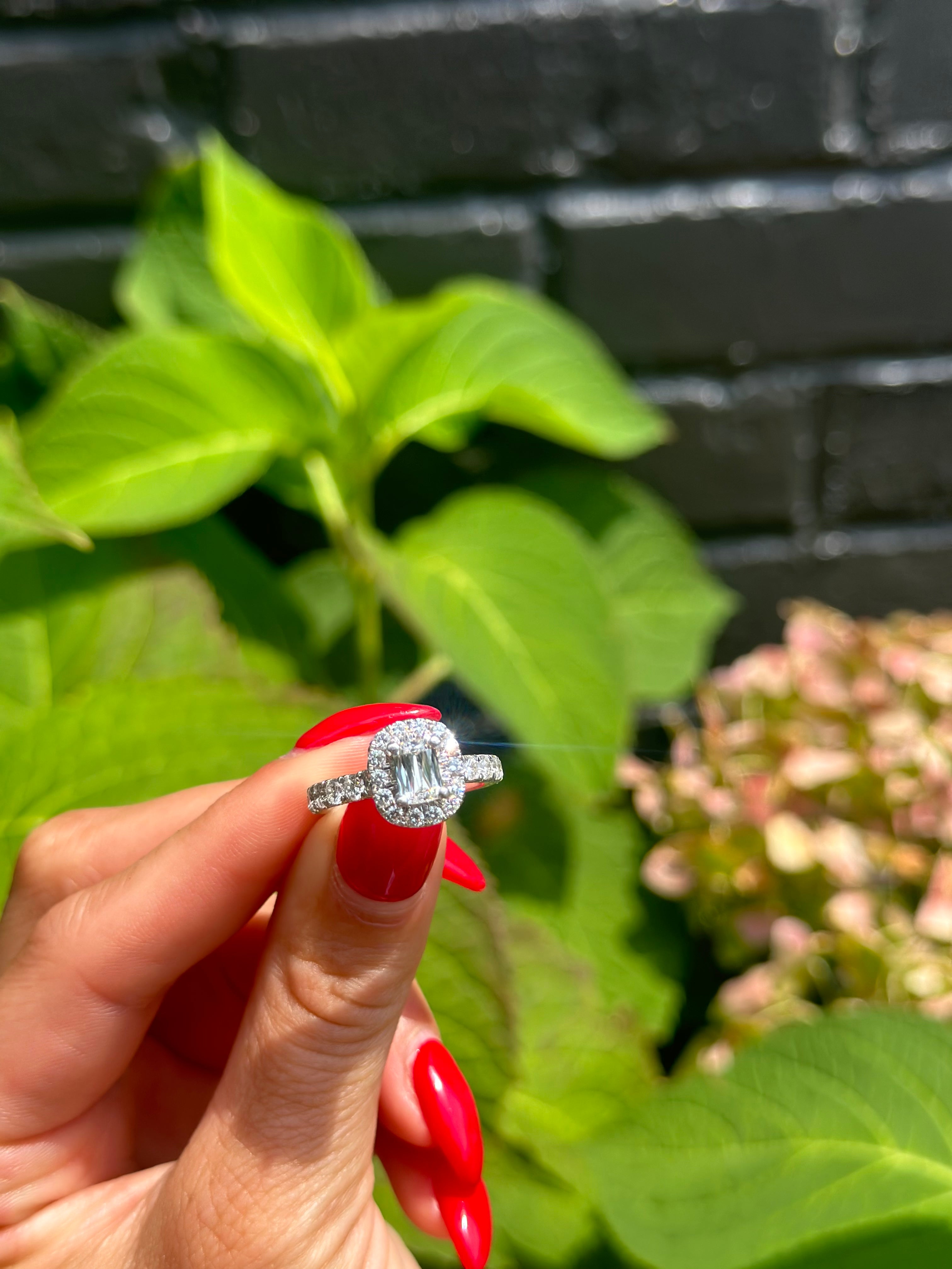 Platinum and 14KT .73 G VVS Elongated Cushion Ring