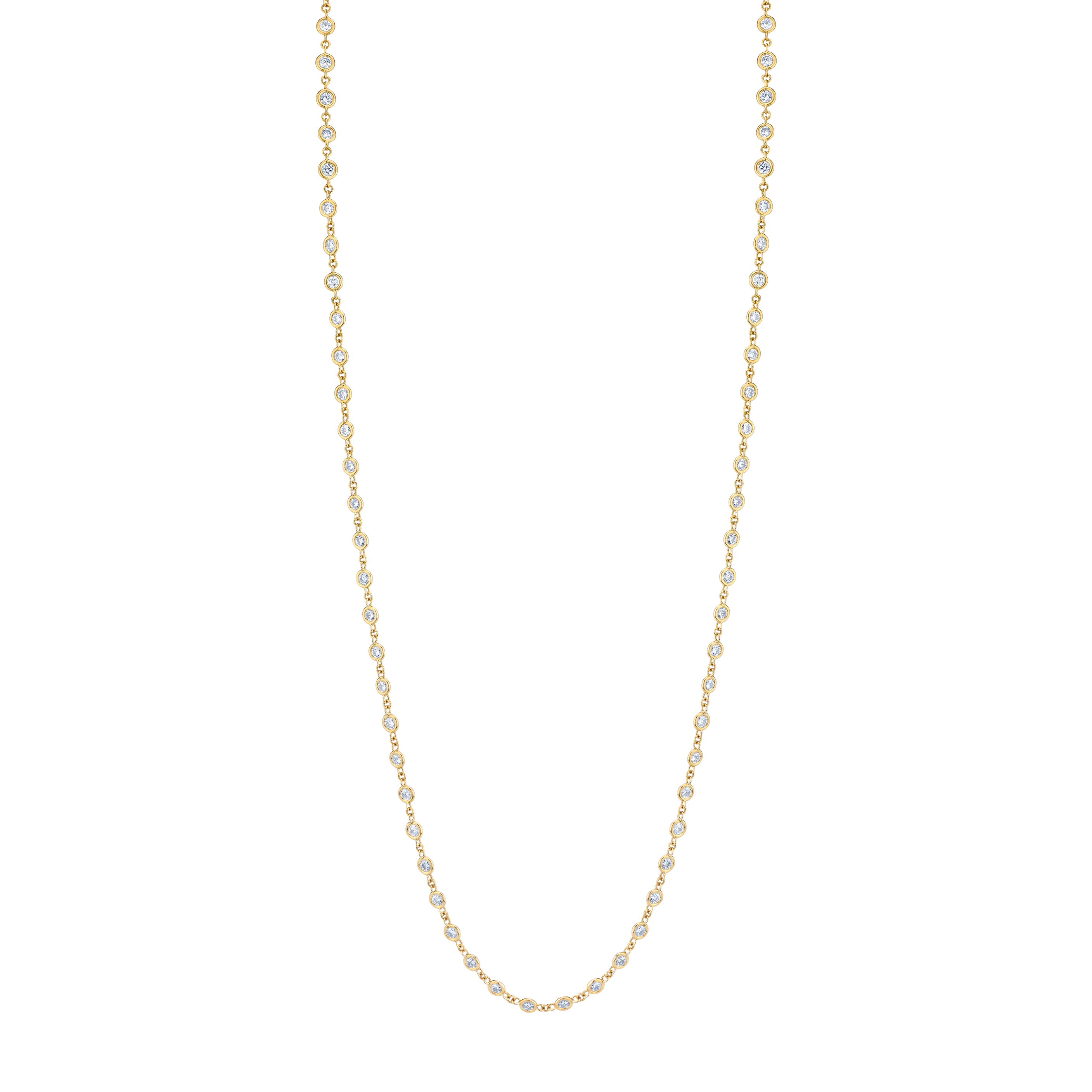 7 Carat Yellow Gold Round Brilliant Diamonds By the Yard Necklace