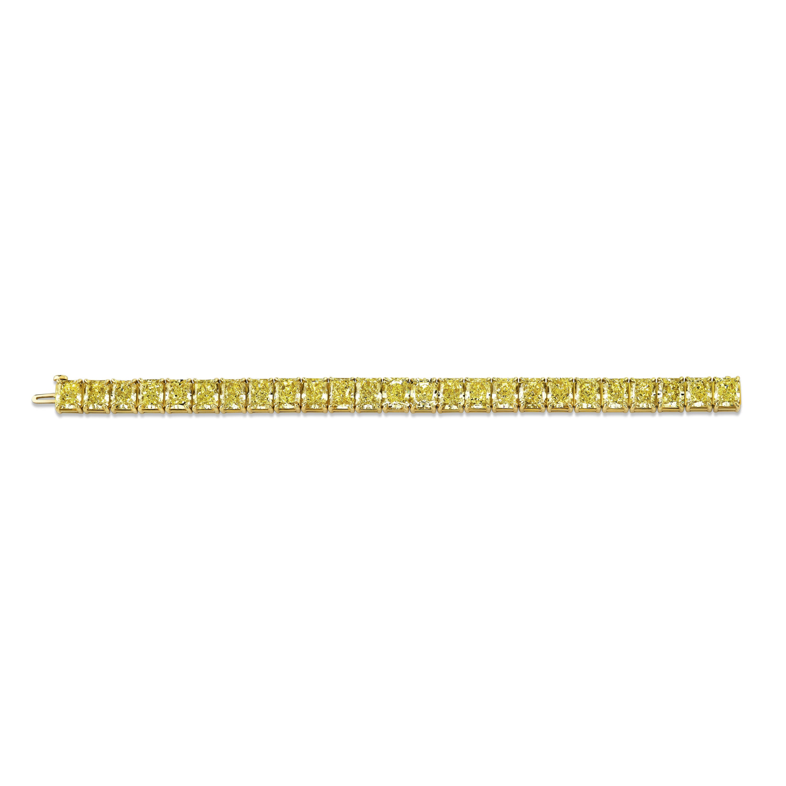 52 Carat Fancy Yellow Radiant Cut Diamond Bracelet