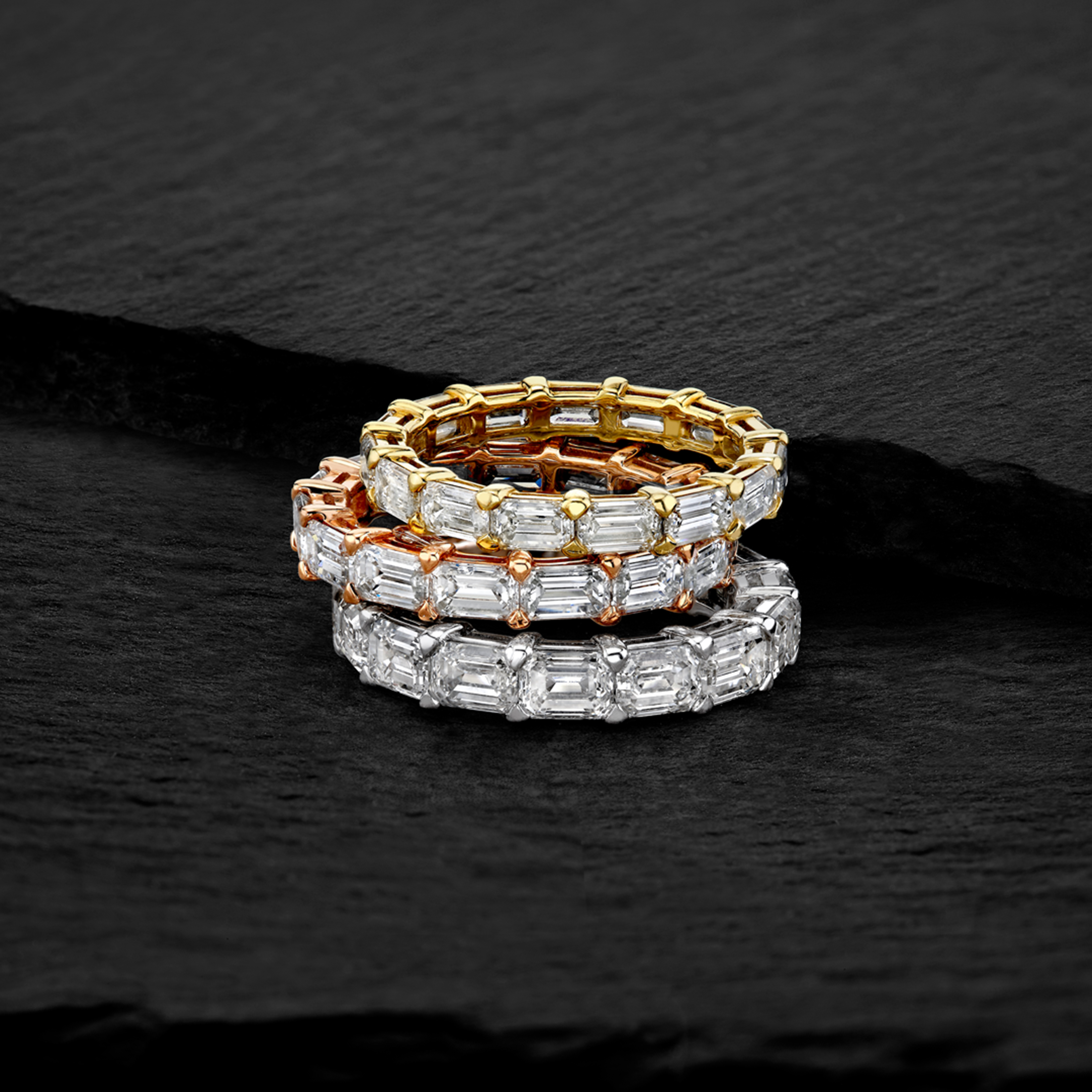 East West Emerald Cut Diamonds Eternity Band in Platinum