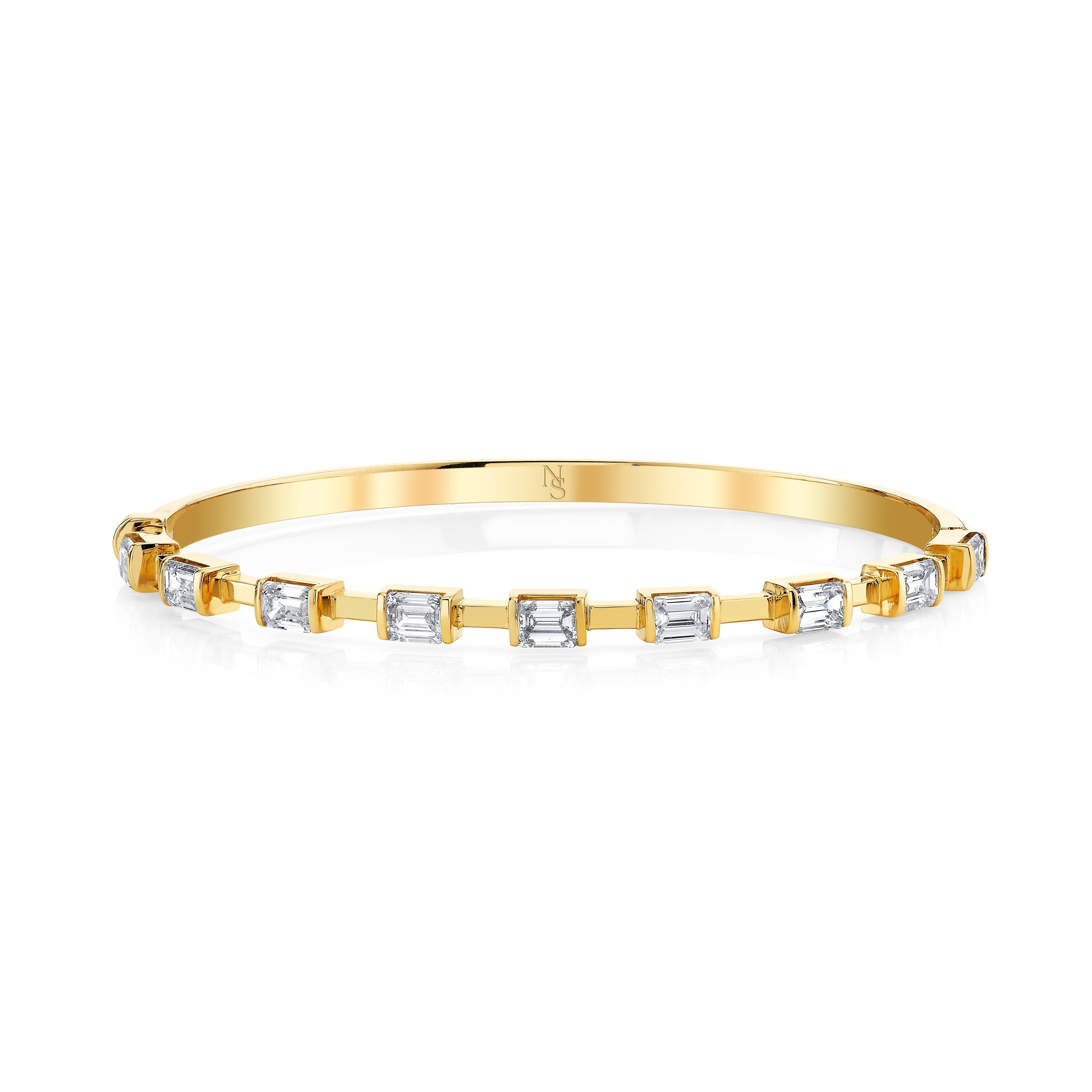 Emerald Cut Diamonds in 18k Yellow Gold Hinged Bangle
