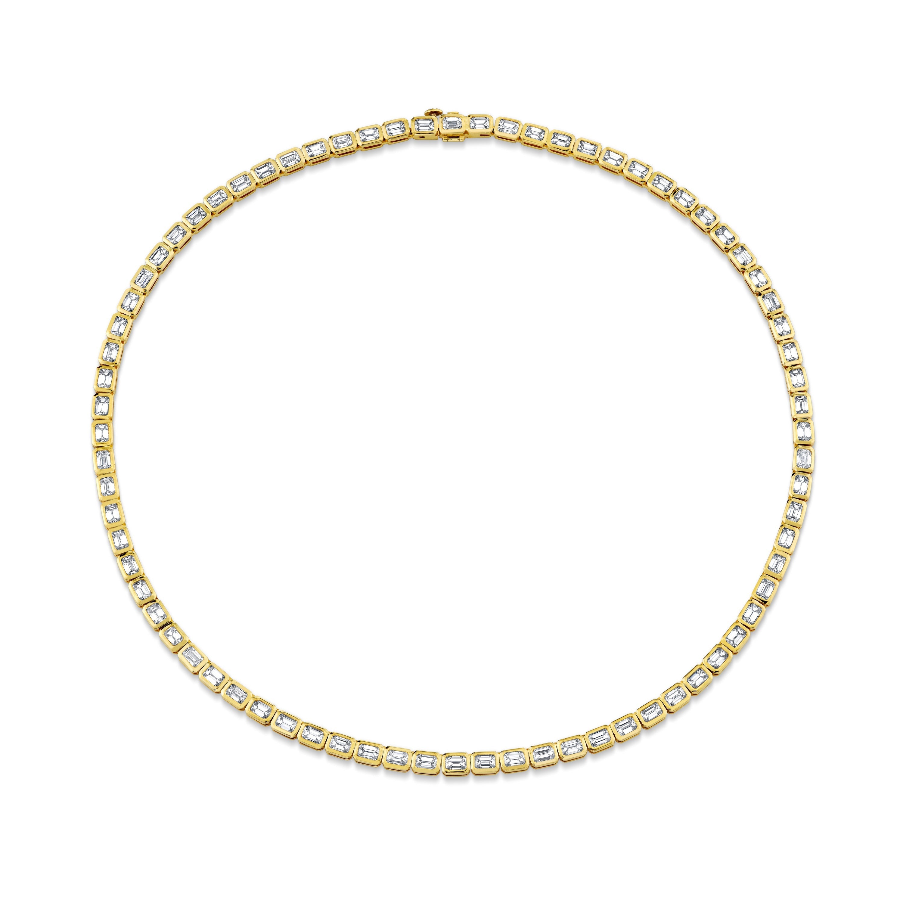 East West Emerald Cut Bezel Set Tennis Necklace