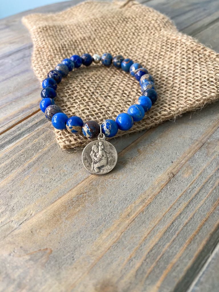 St. Christopher - Blue Jasper - Brother Wolf USA