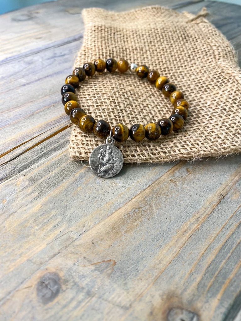 St. Christopher - High Polish Tiger’s Eye - Brother Wolf USA