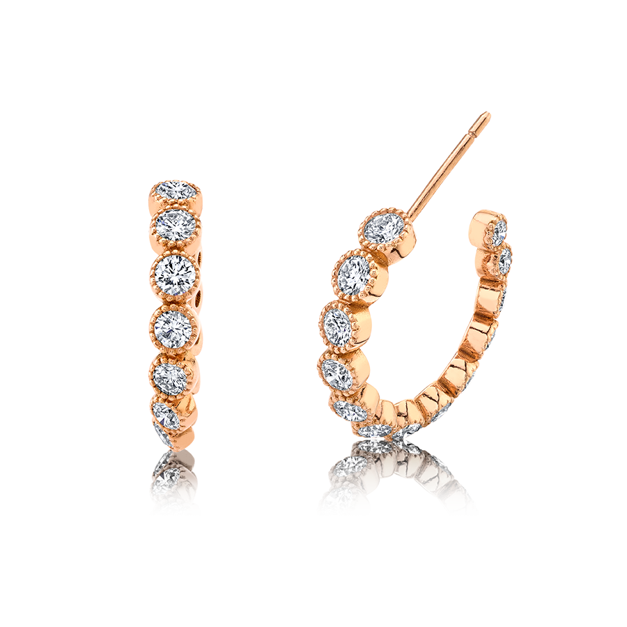 Round Diamond Bezel Hoops