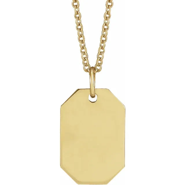 14K Yellow Engravable Dog Tag 16-18" Necklace