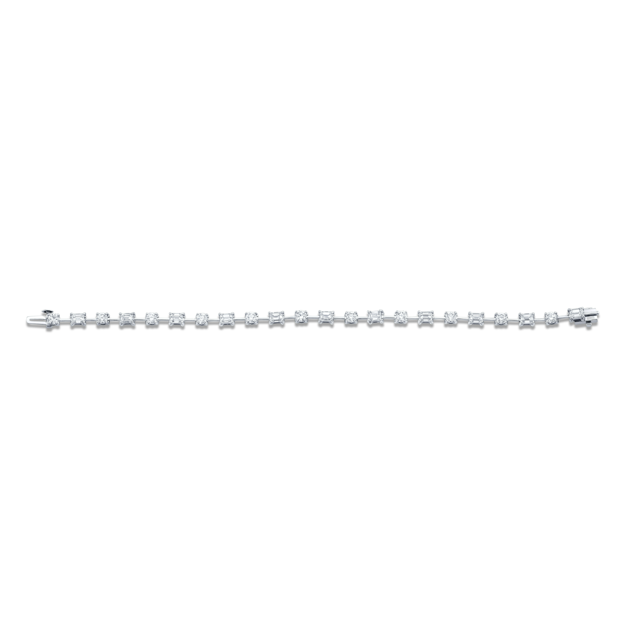 5.51 Carat 18k White Gold Alternating East-West Emerald and Round Cut Bracelet