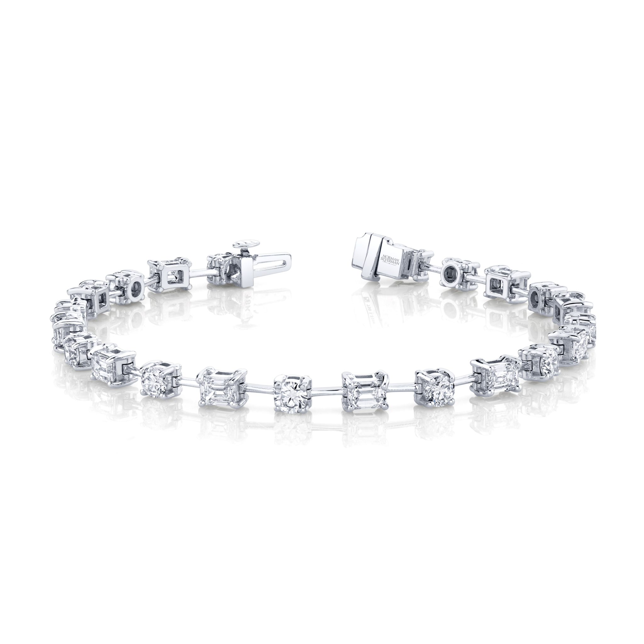 5.51 Carat 18k White Gold Alternating East-West Emerald and Round Cut Bracelet