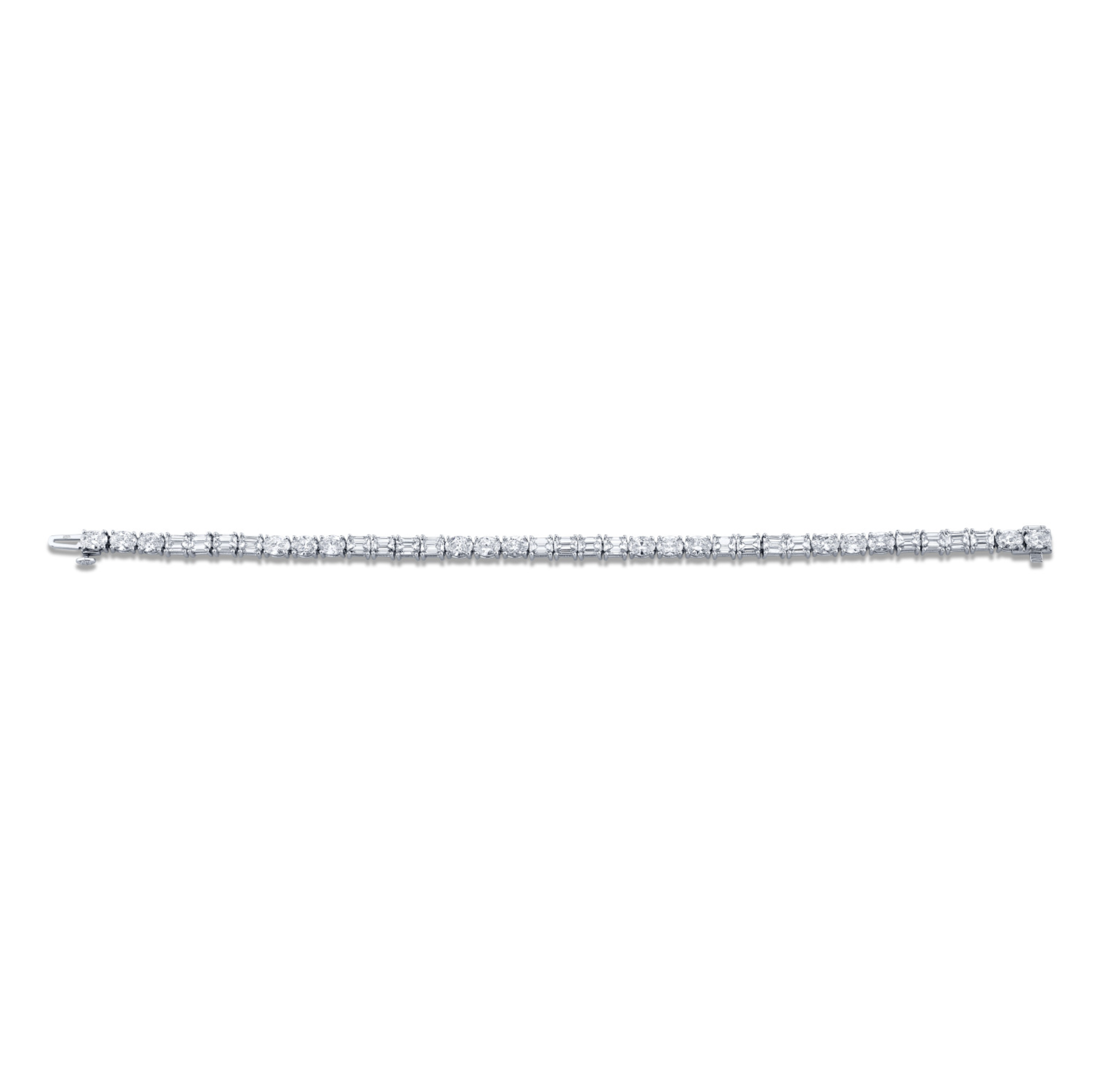 9.61 Carat 18k White Gold East-West Emerald and Oval Cut Bracelet
