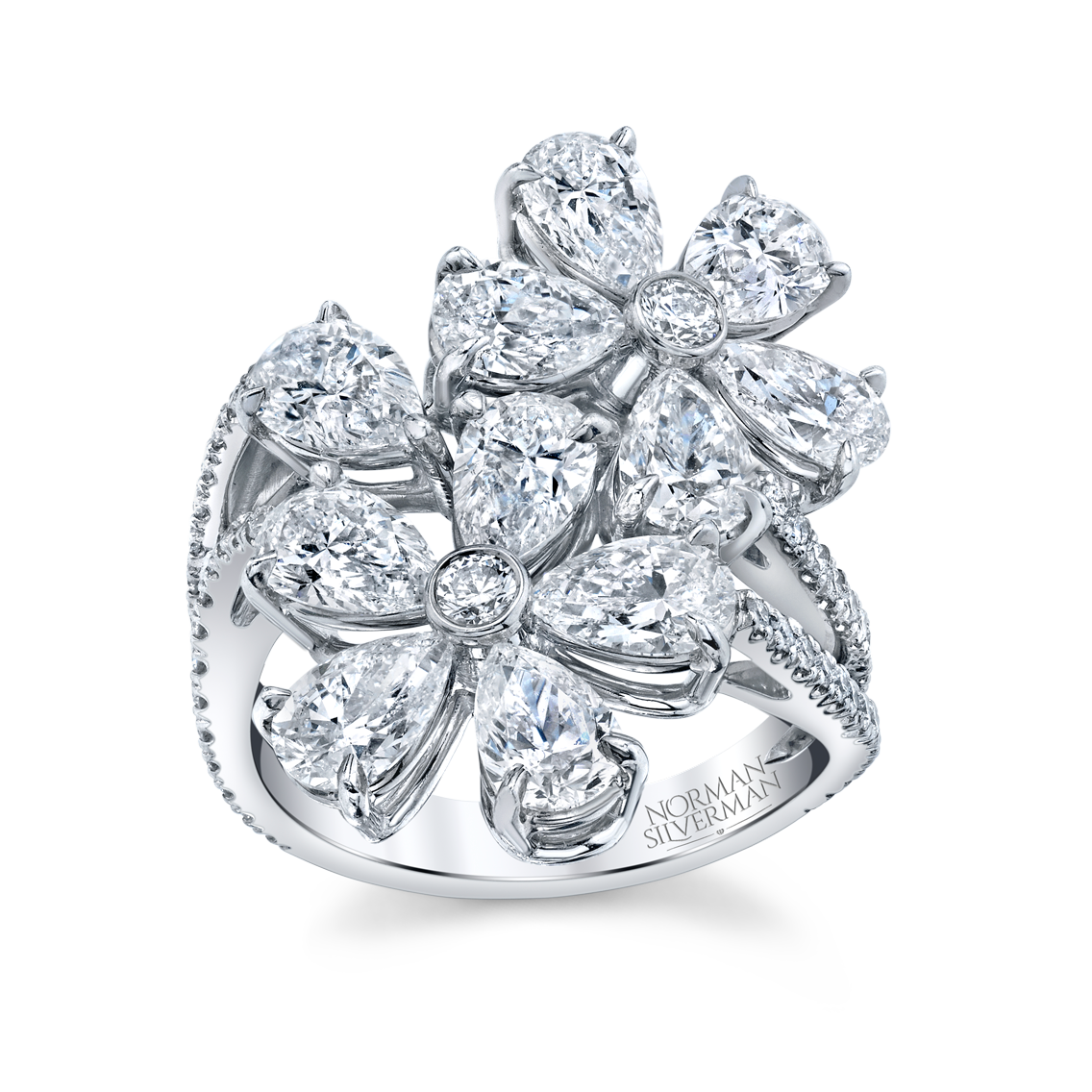 18k White Gold Floret Pavé Cocktail Ring