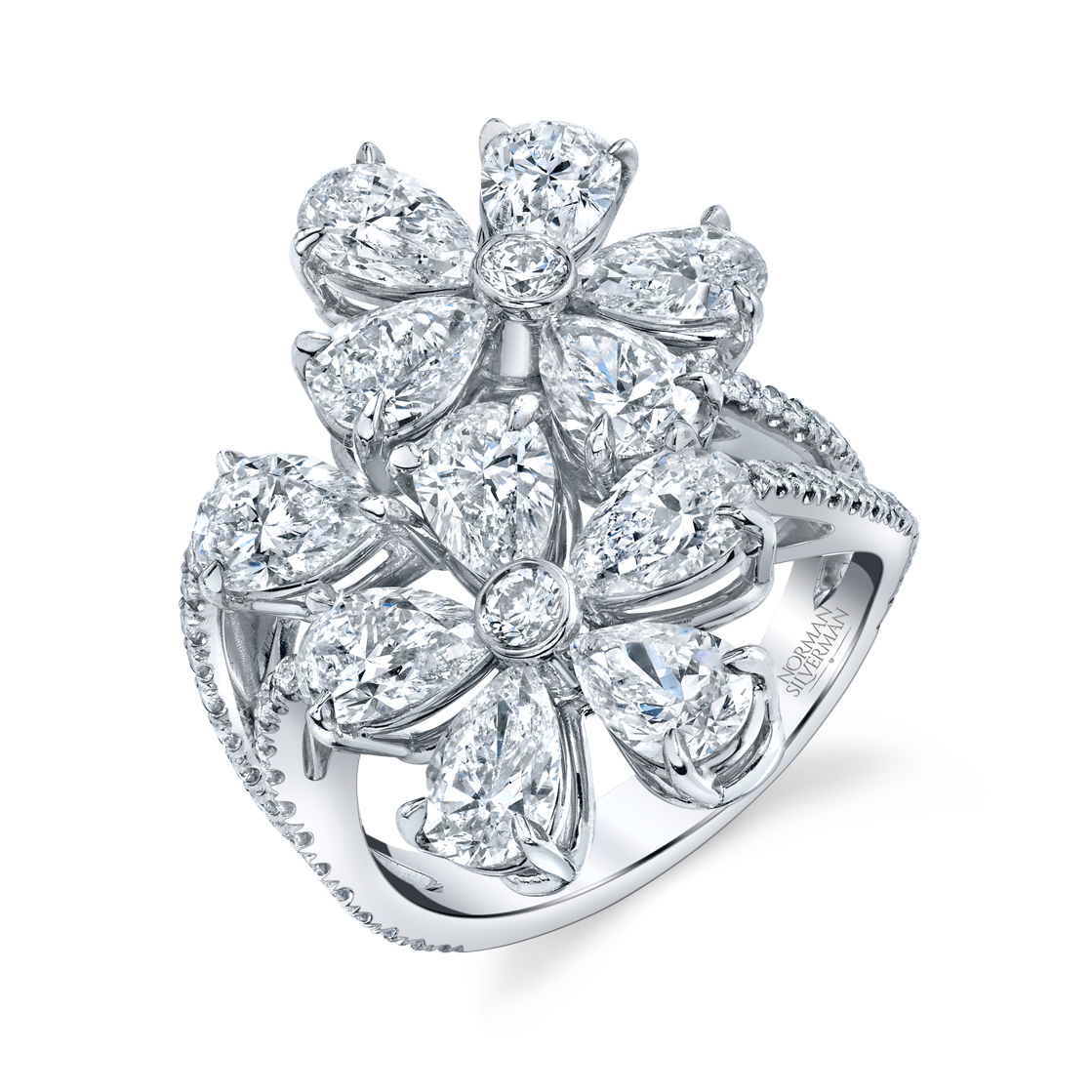 18k White Gold Floret Pavé Cocktail Ring