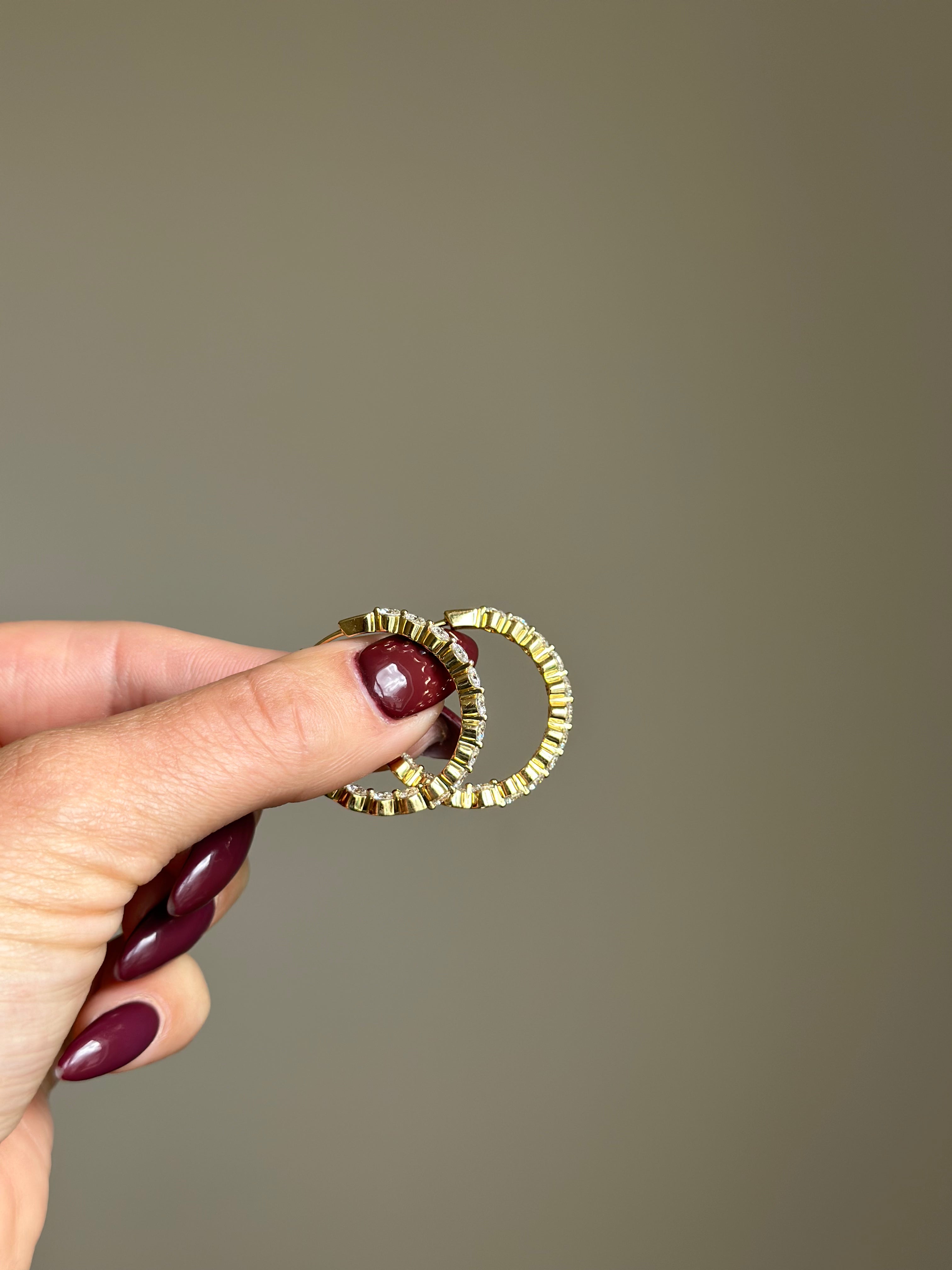 18K Yellow Inside Outside Diamond Hoops