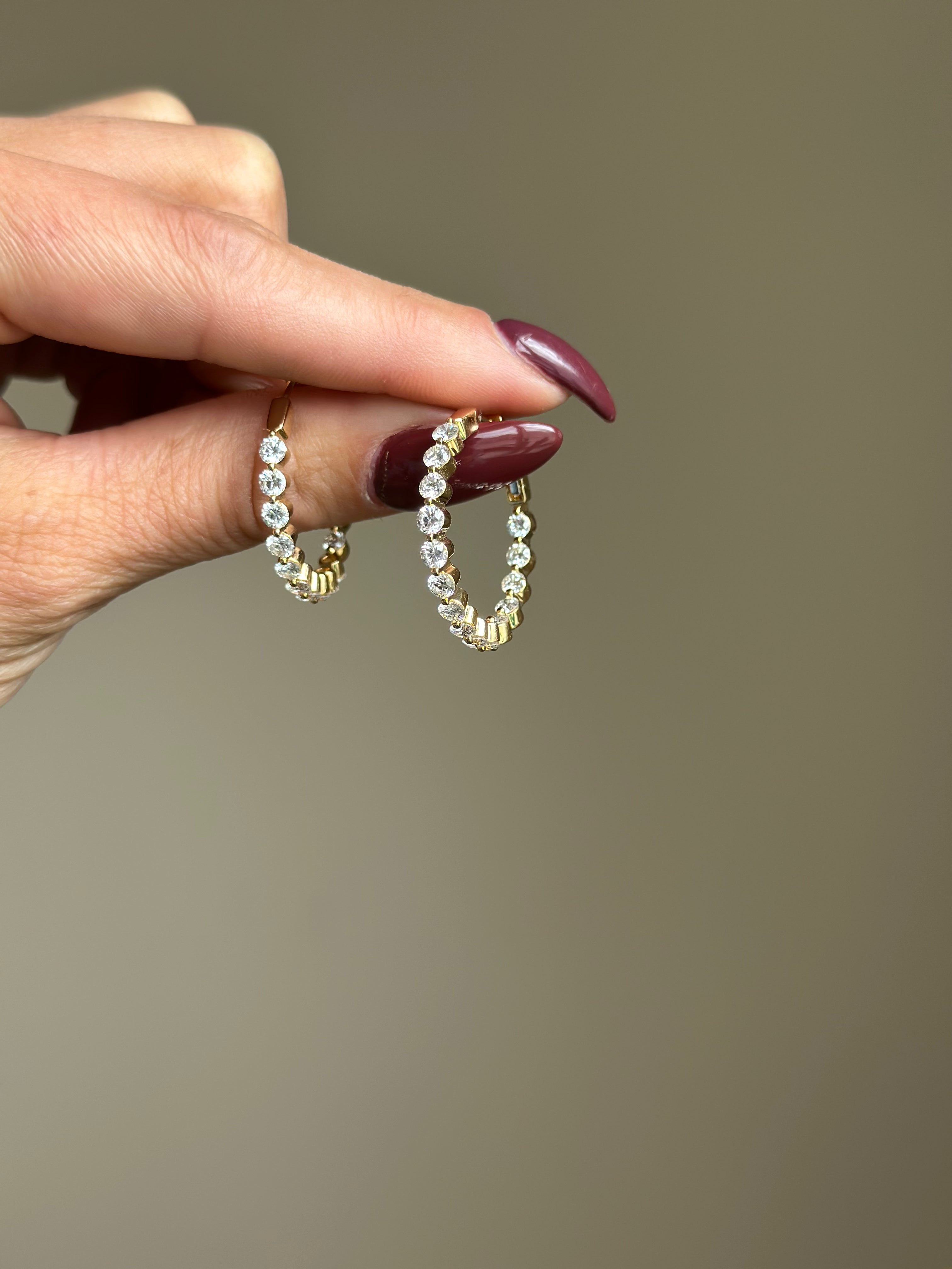 18K Yellow Inside Outside Diamond Hoops
