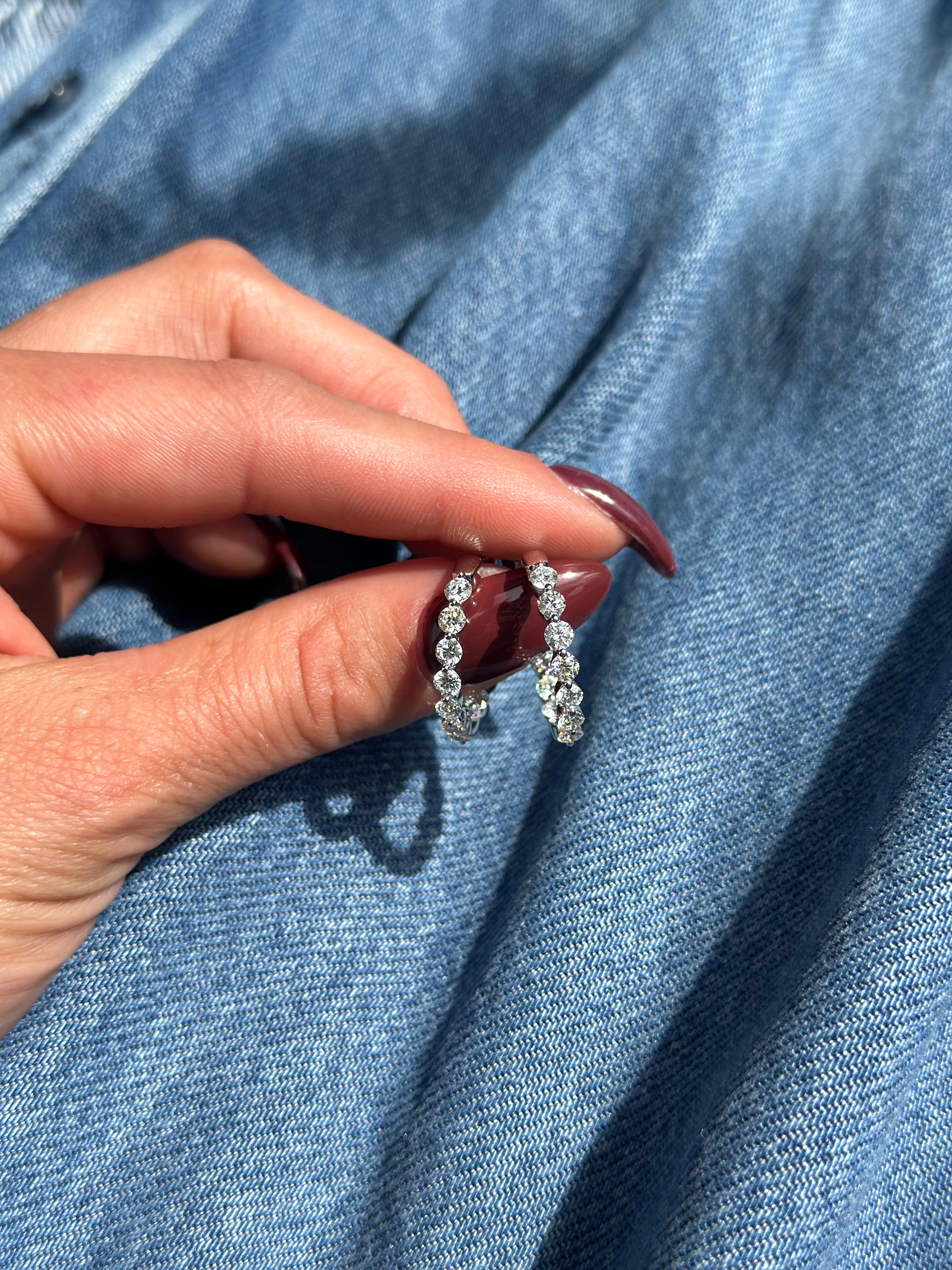 18K White Gold Diamond Inside Outside Hoops