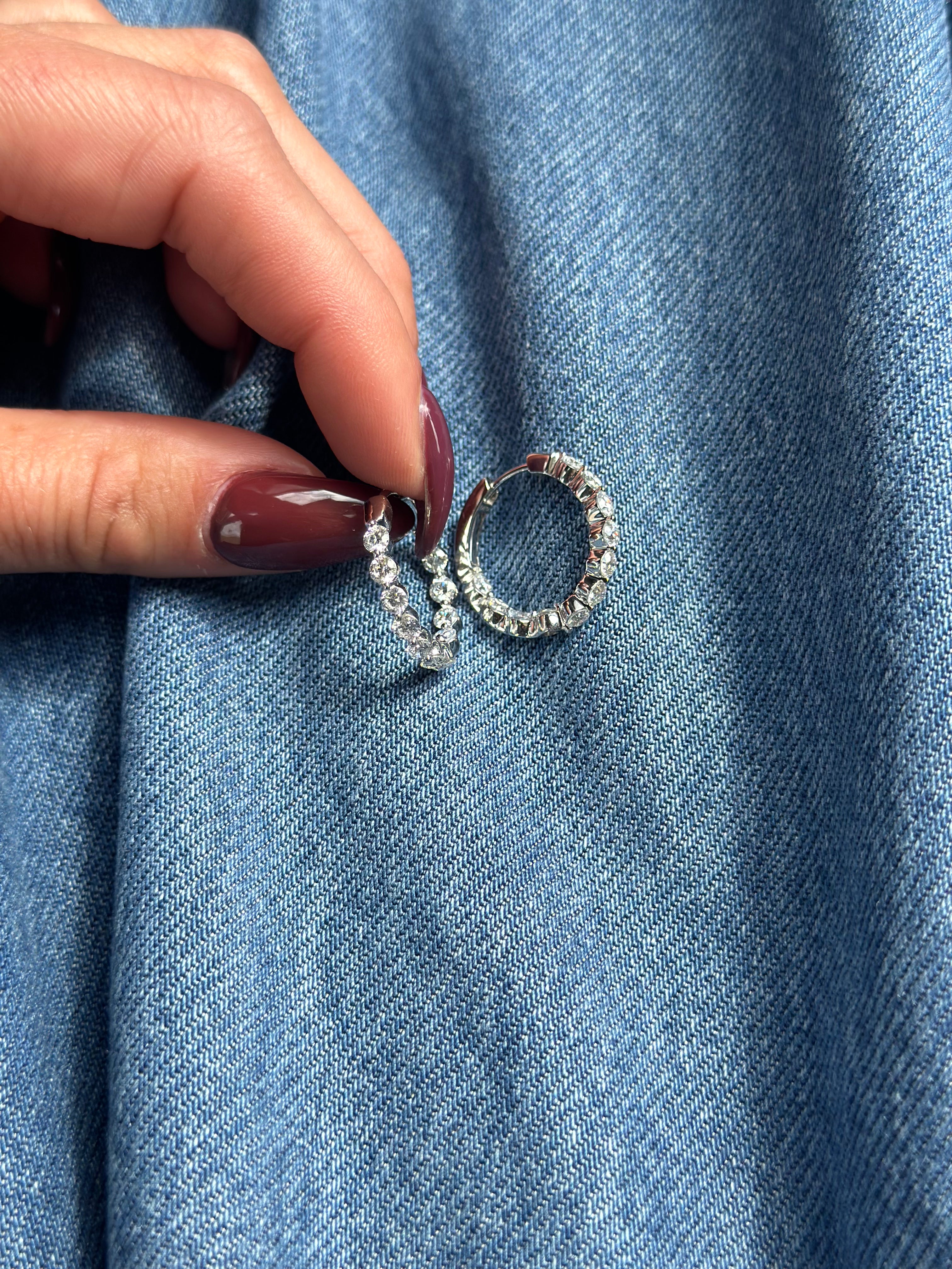 18K White Gold Diamond Inside Outside Hoops