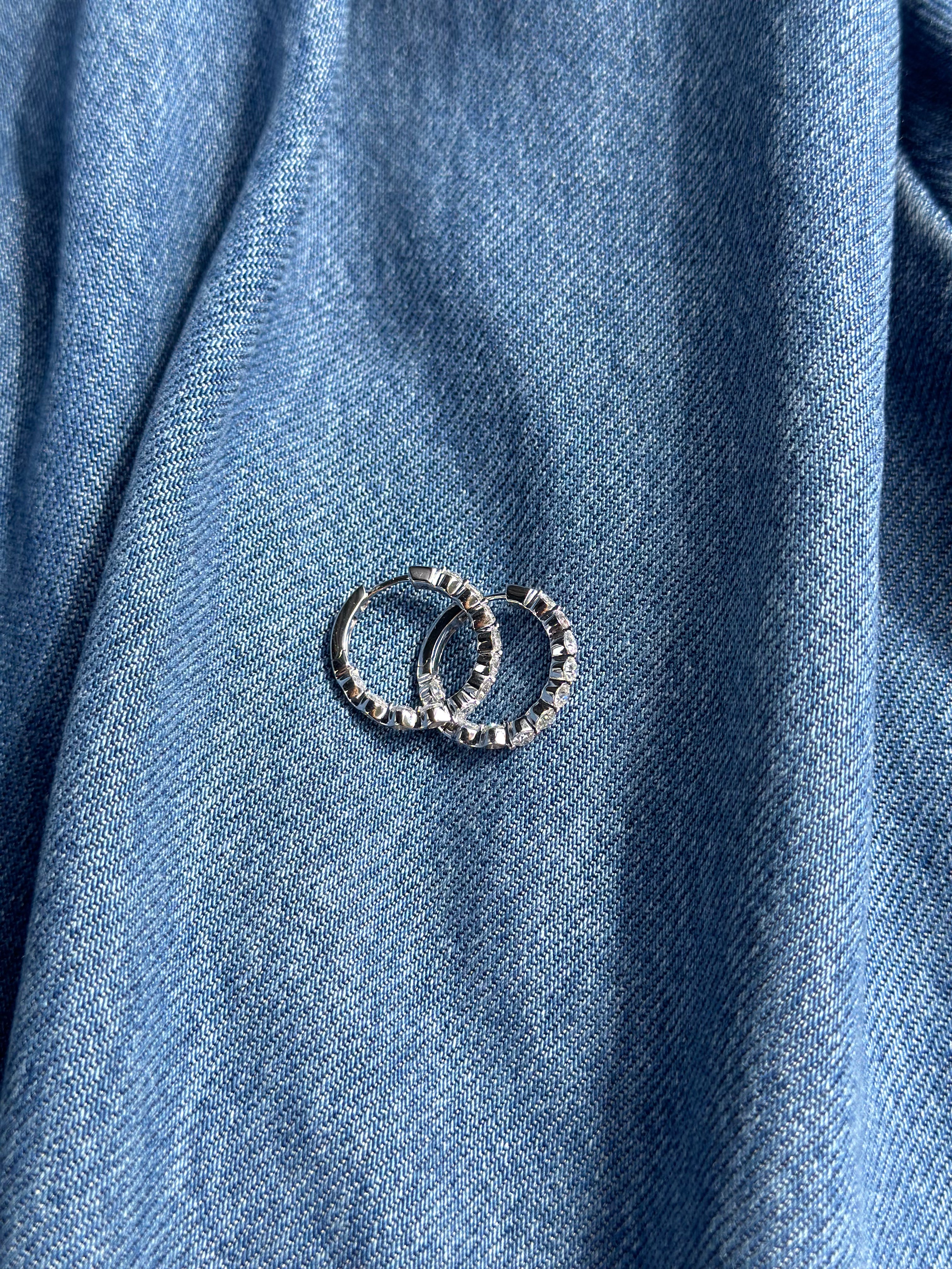 18K White Gold Diamond Inside Outside Hoops