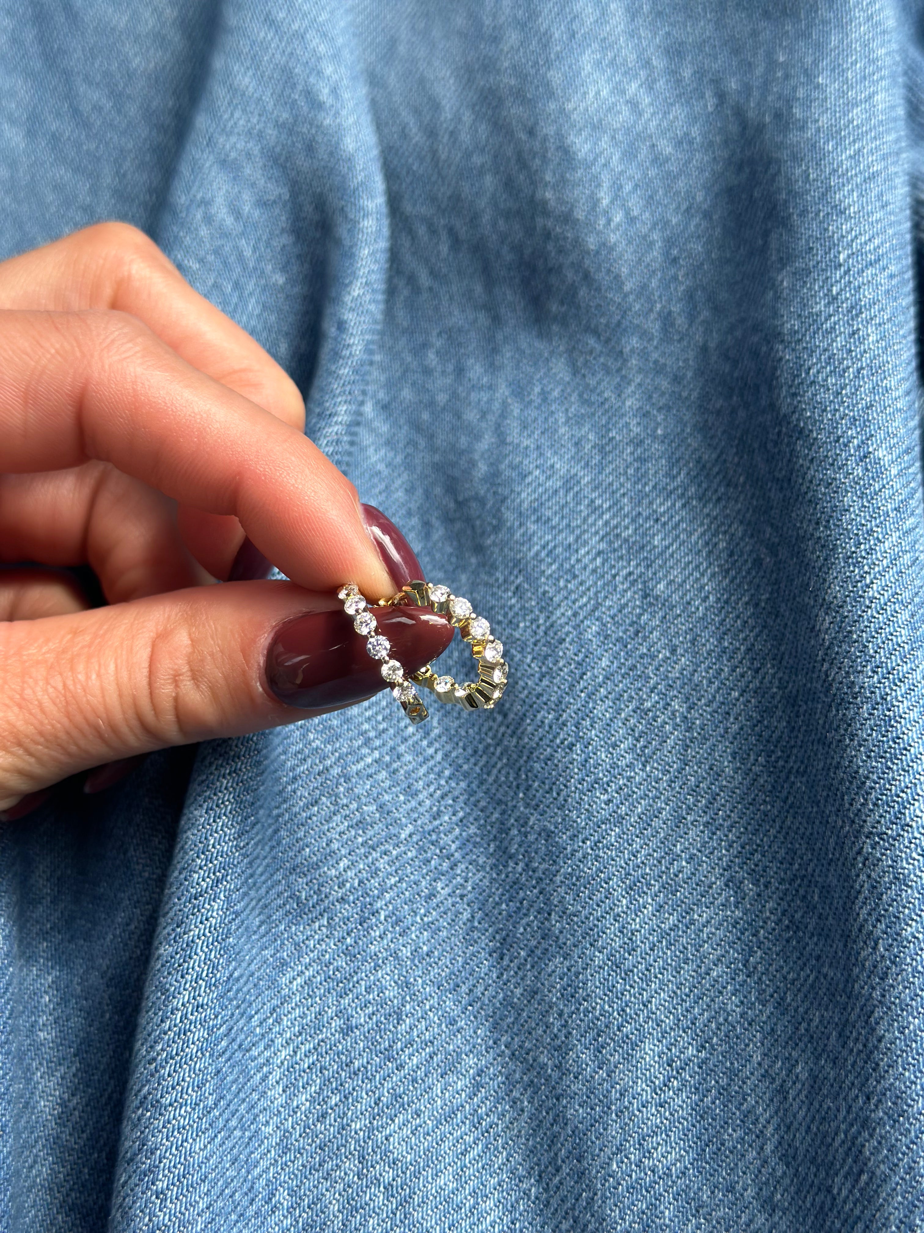 14K Yellow Gold Diamond Inside Outside Hoops