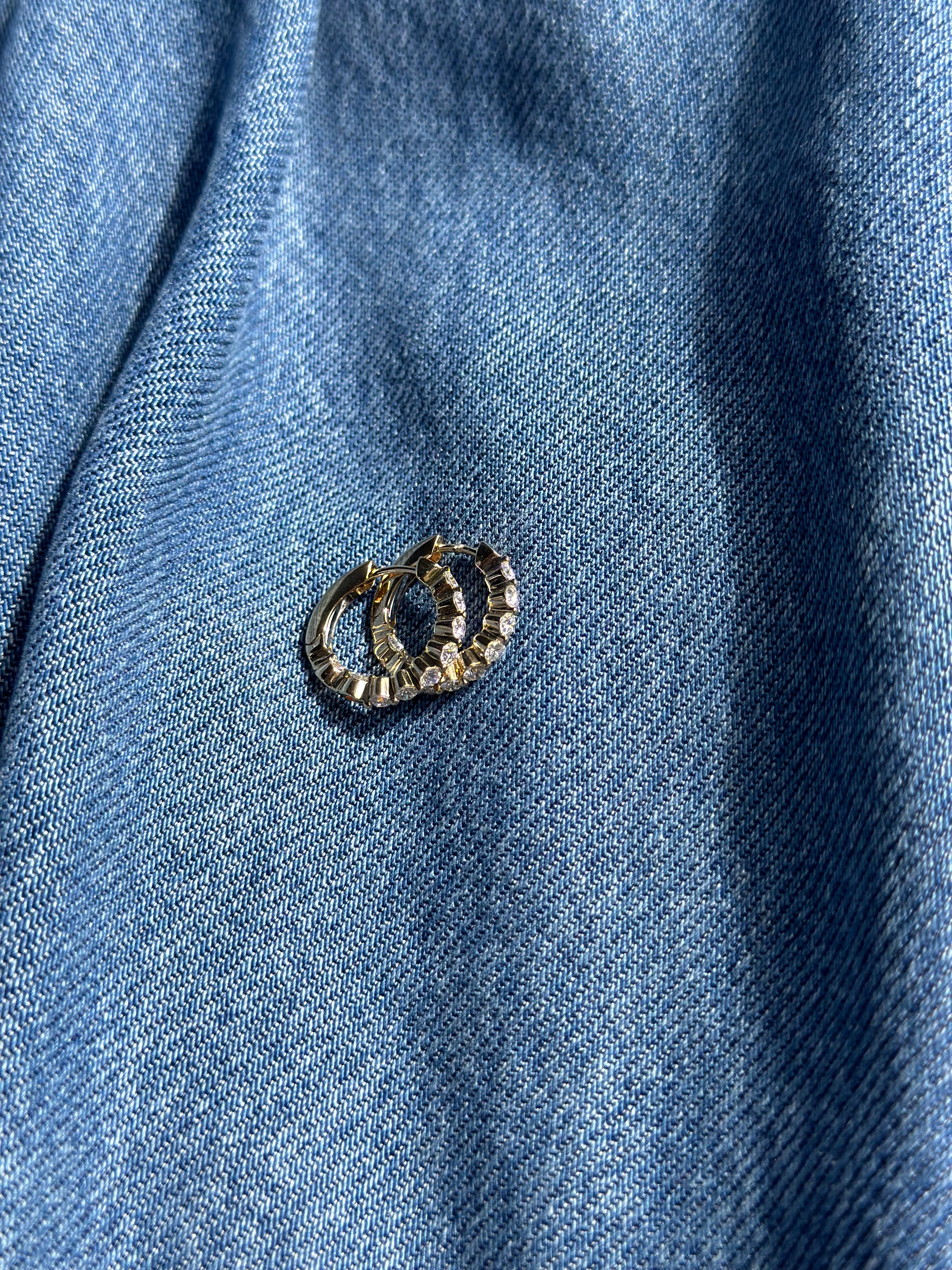14K Yellow Gold Diamond Inside Outside Hoops
