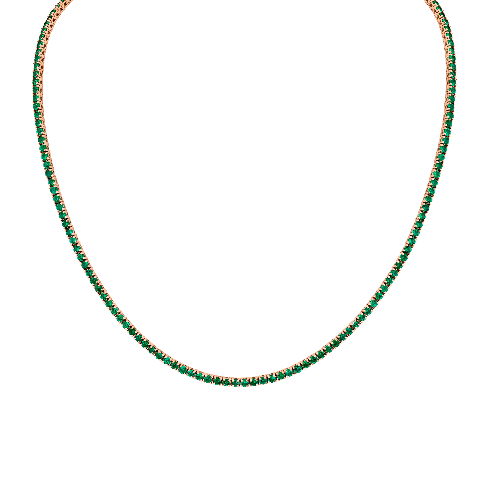 6.27 Carat 18k Yellow Gold Green Emerald Straight Line Necklace