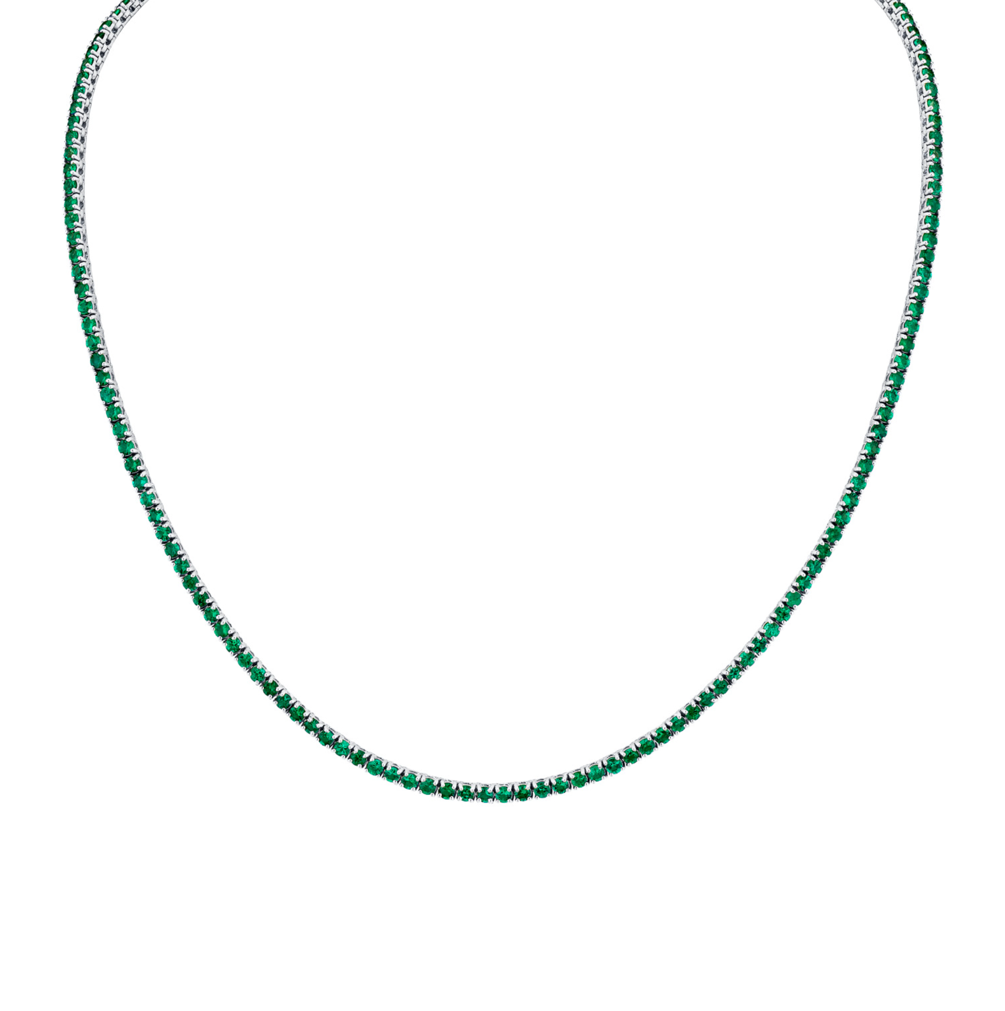 6.27 Carat 18k Yellow Gold Green Emerald Straight Line Necklace