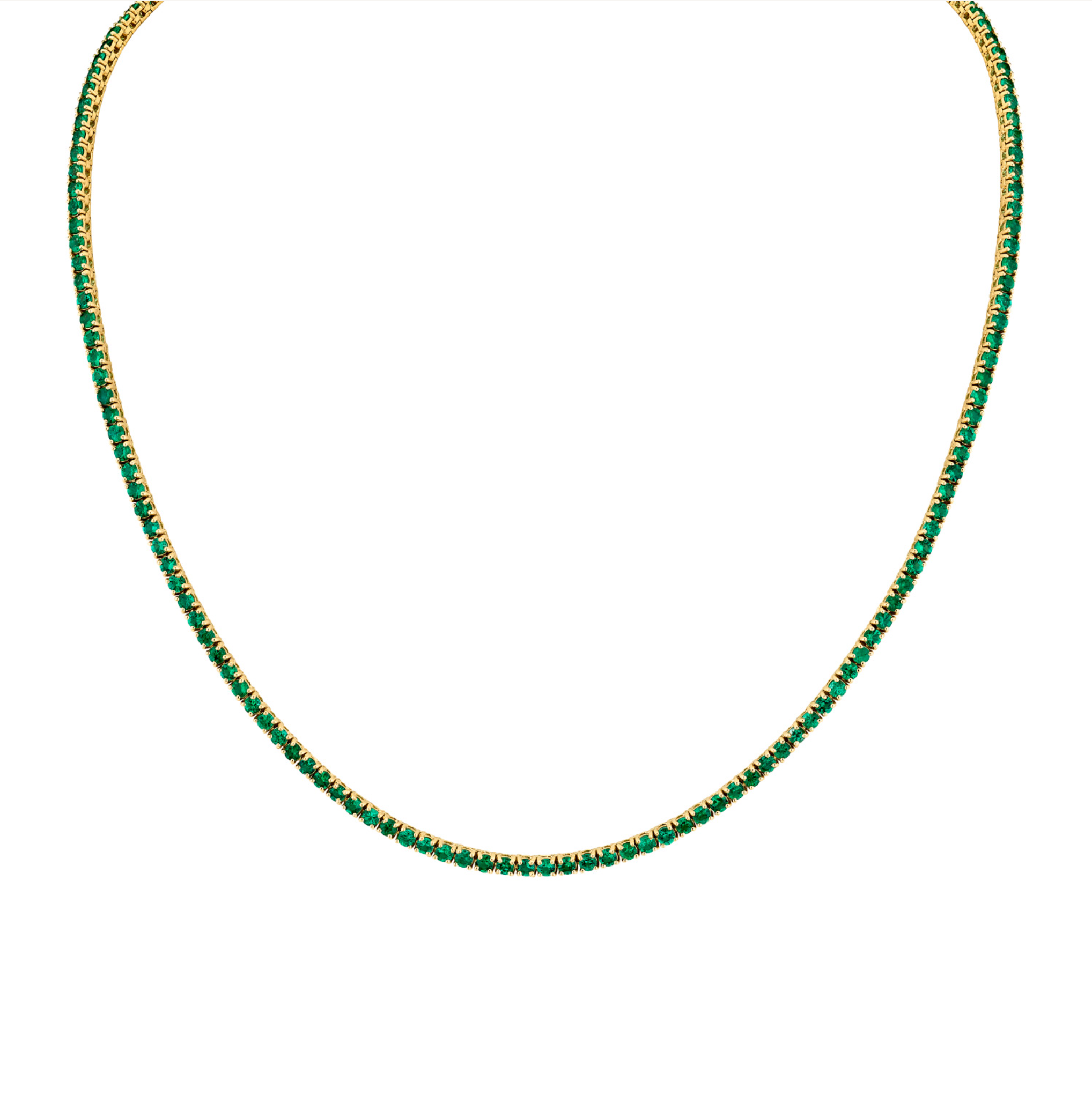 6.27 Carat 18k Yellow Gold Green Emerald Straight Line Necklace