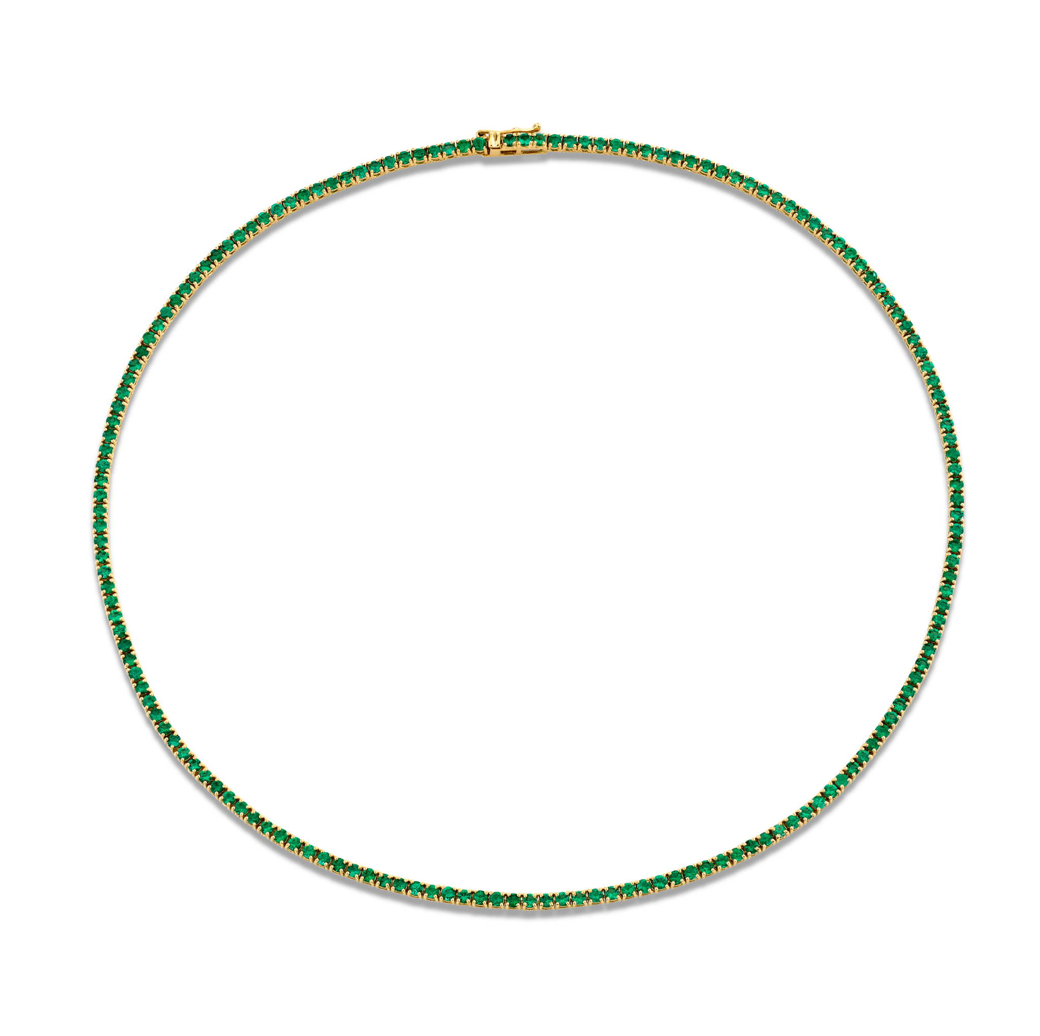 6.27 Carat 18k Yellow Gold Green Emerald Straight Line Necklace