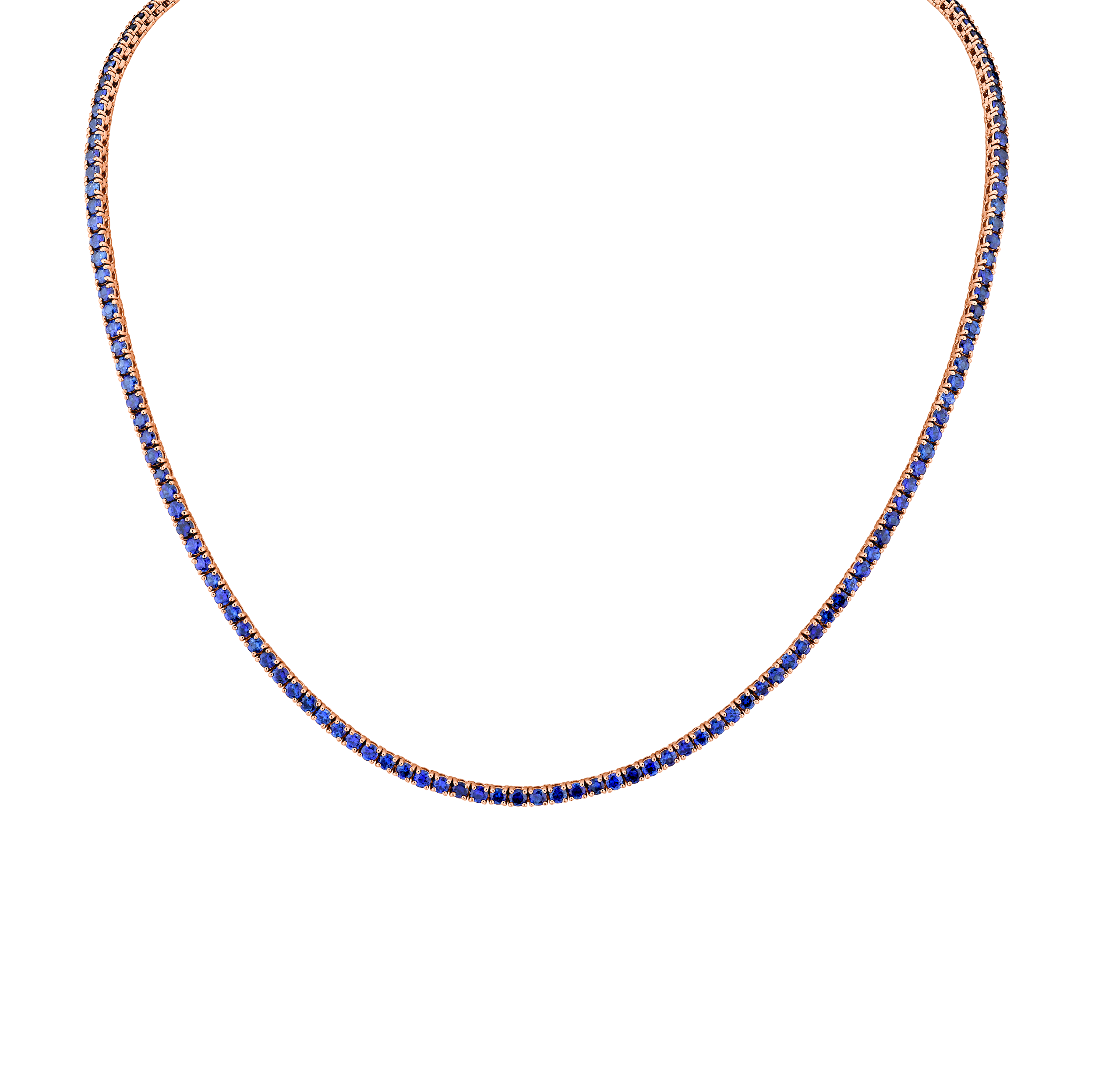 9.06 Carat 18k White Gold Blue Sapphire Straight Line Necklace