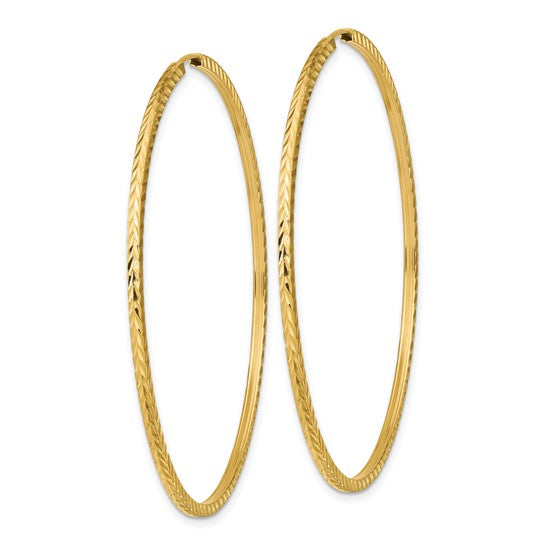 14KT Yellow Diamond-cut Square Tube Endless Hoop Earrings