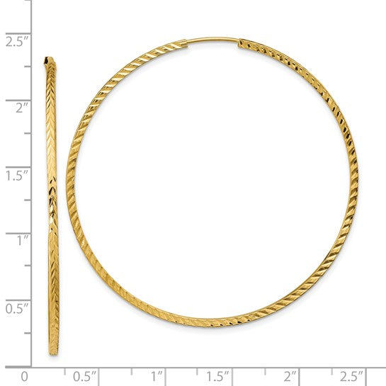 14KT Yellow Diamond-cut Square Tube Endless Hoop Earrings