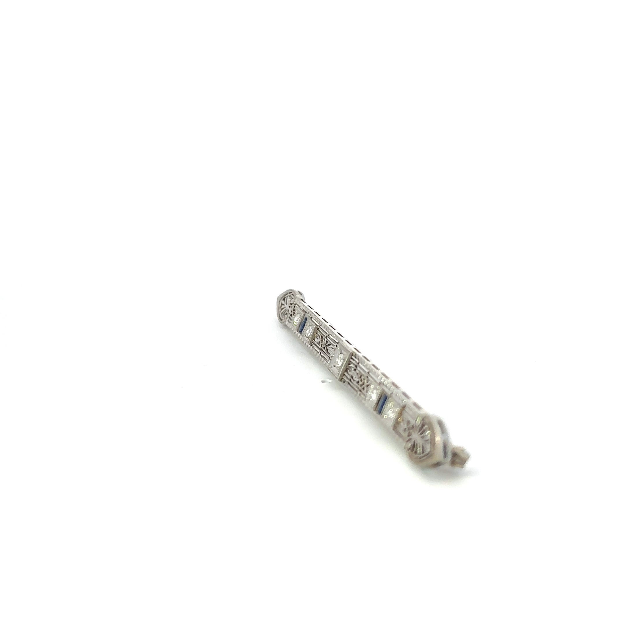 18KT White Pin w/ Diamonds Sapphires