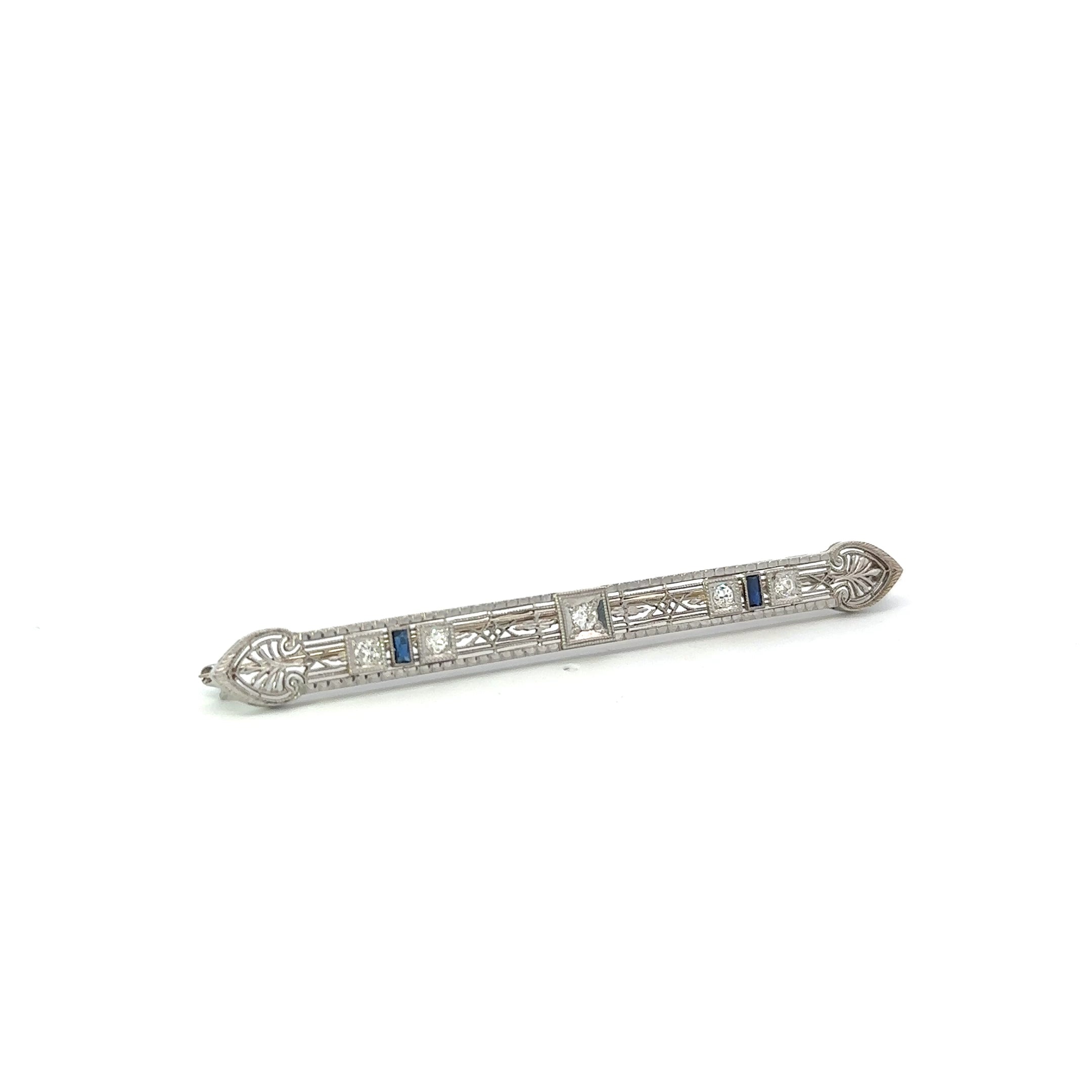 18KT White Pin w/ Diamonds Sapphires