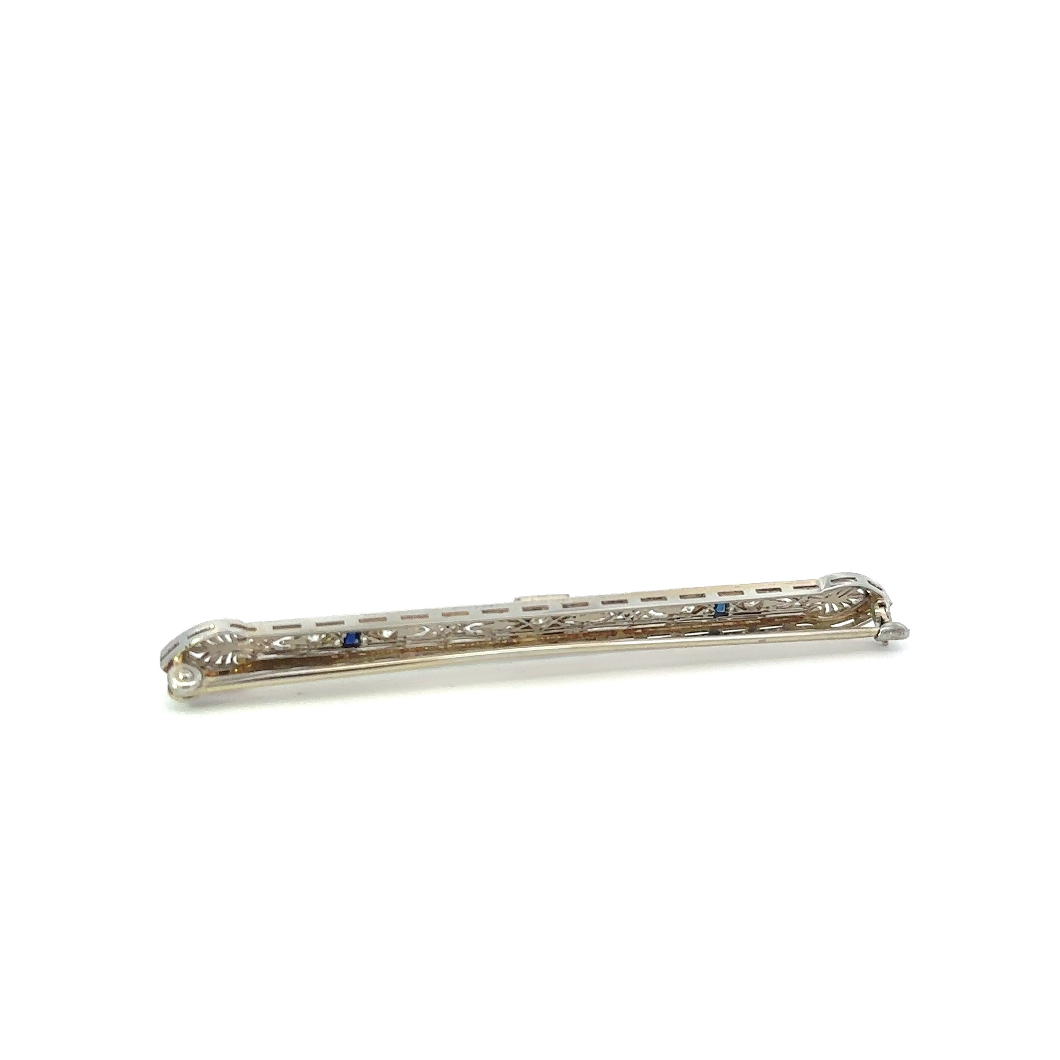 18KT White Pin w/ Diamonds Sapphires