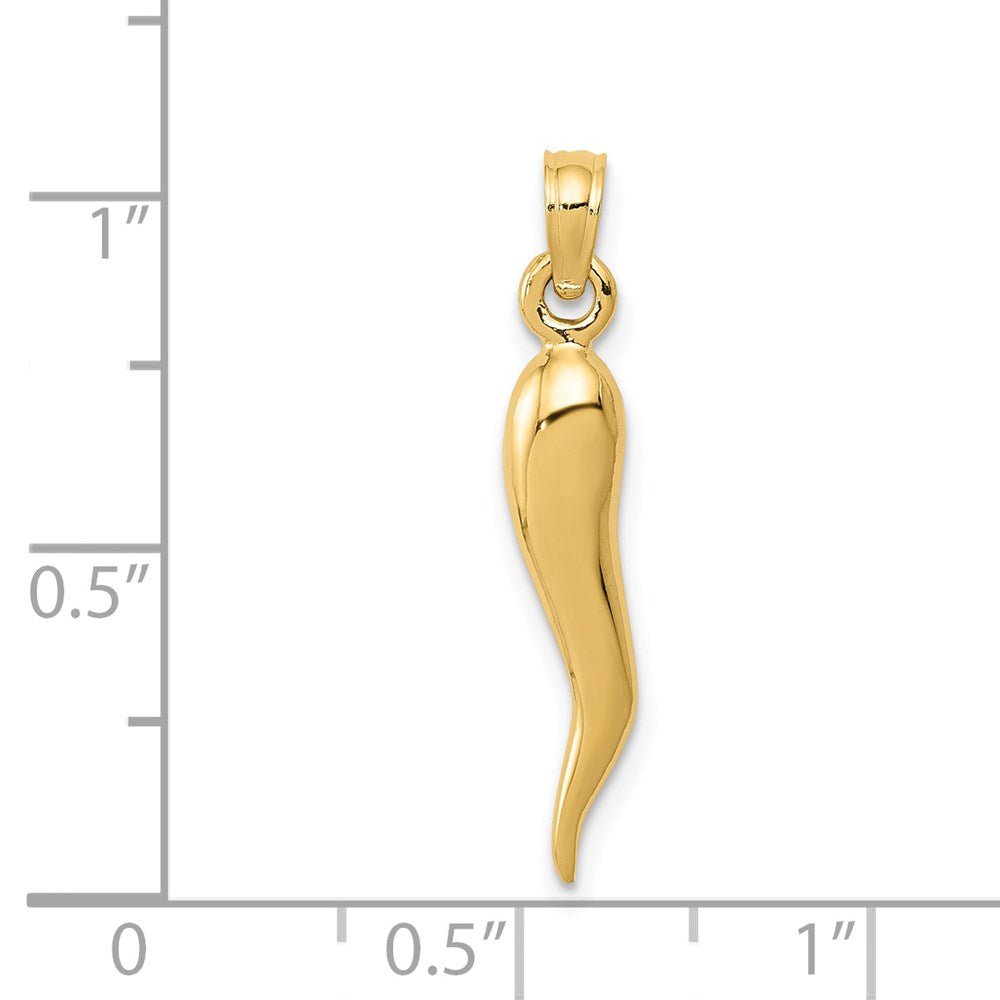 14KT Solid Medium 3D Italian Horn Pendant - Chapel Hills Jewelry