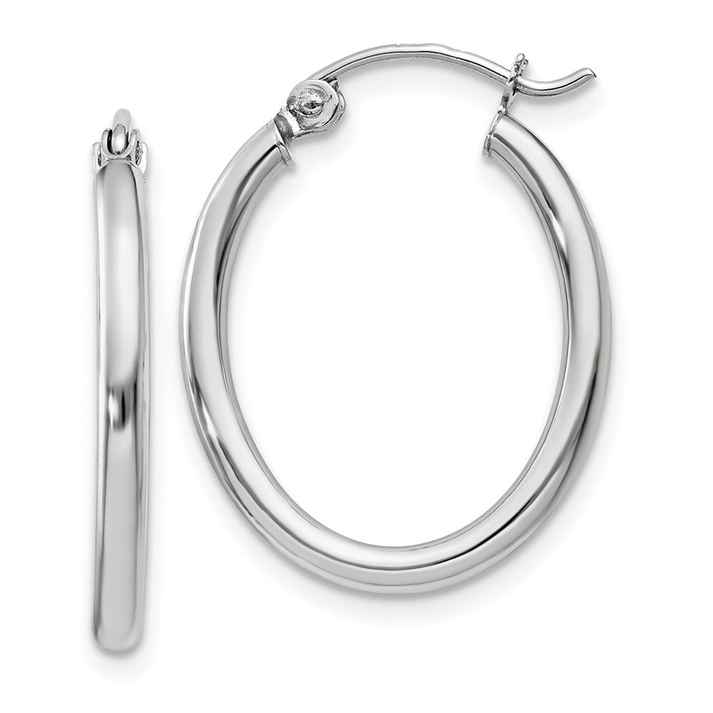 14KT White Gold Polished 2mm Oval Tube Hoop Earrings - Chapel Hills Jewelry