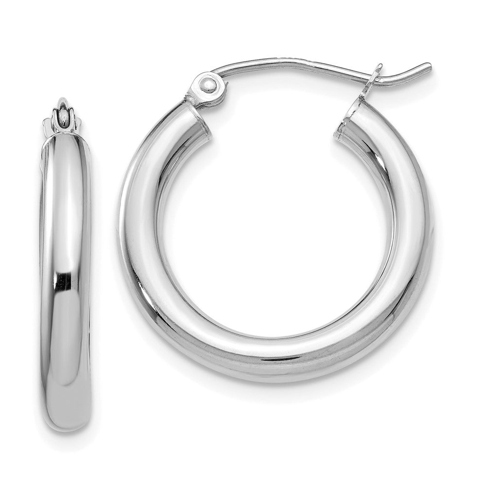 14KT White Gold Polished 3mm Lightweight Tube Hoop Earrings - Chapel Hills Jewelry