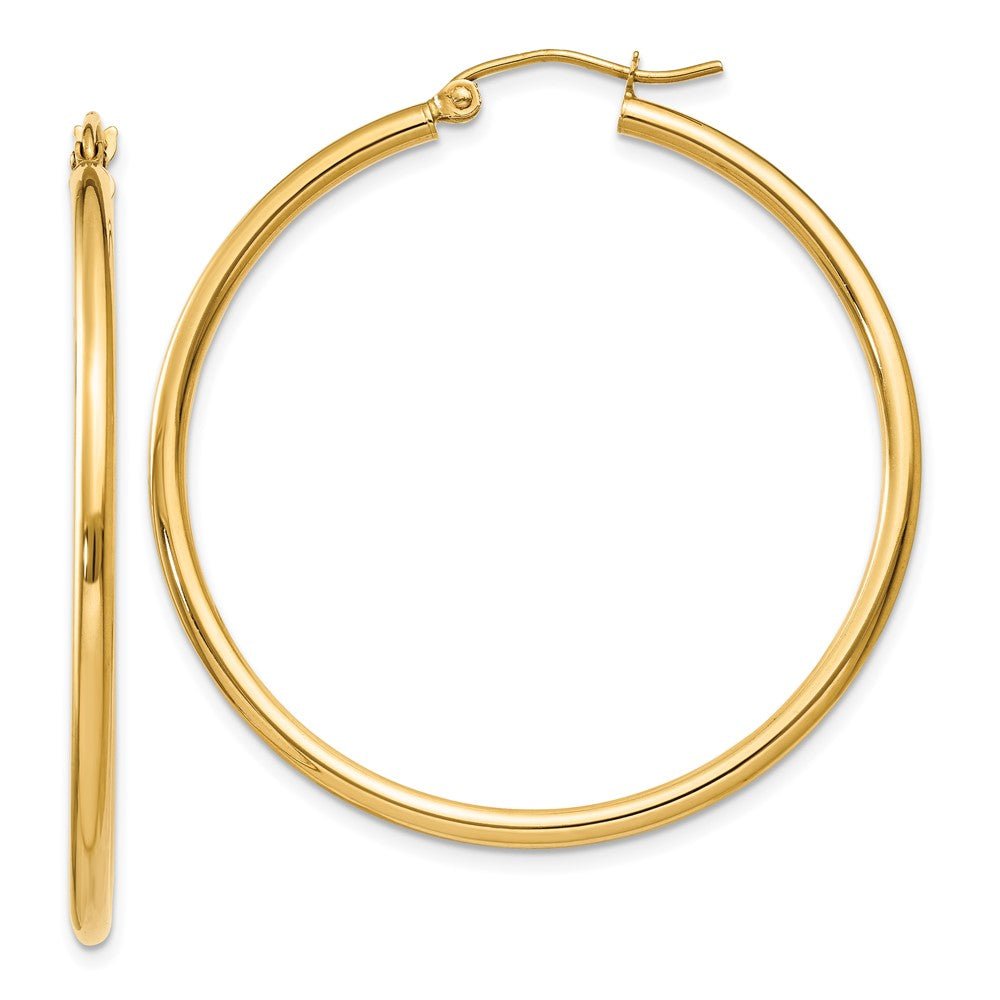 14KT Yellow Polished 2x40mm Lightweight Tube Hoop Earrings - Chapel Hills Jewelry