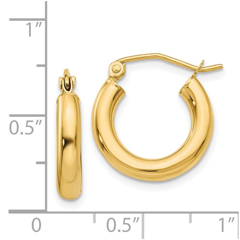 14KT Yellow Polished 3mm Lightweight Tube Hoop Earrings - Chapel Hills Jewelry