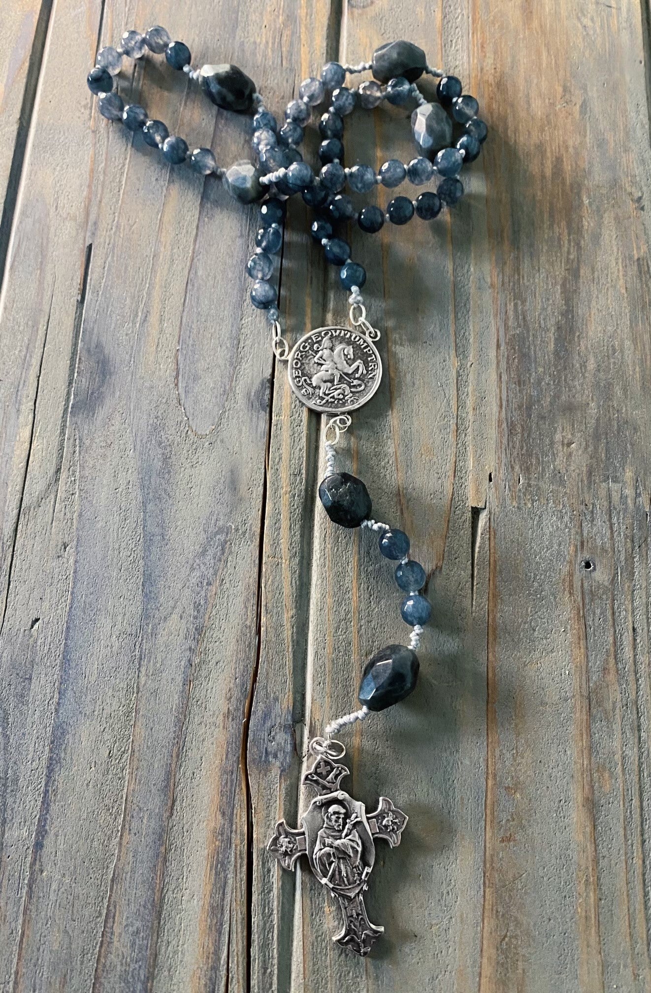 Blue Grey Jade & Labradorite - St. Francis & St. George - Brother Wolf USA